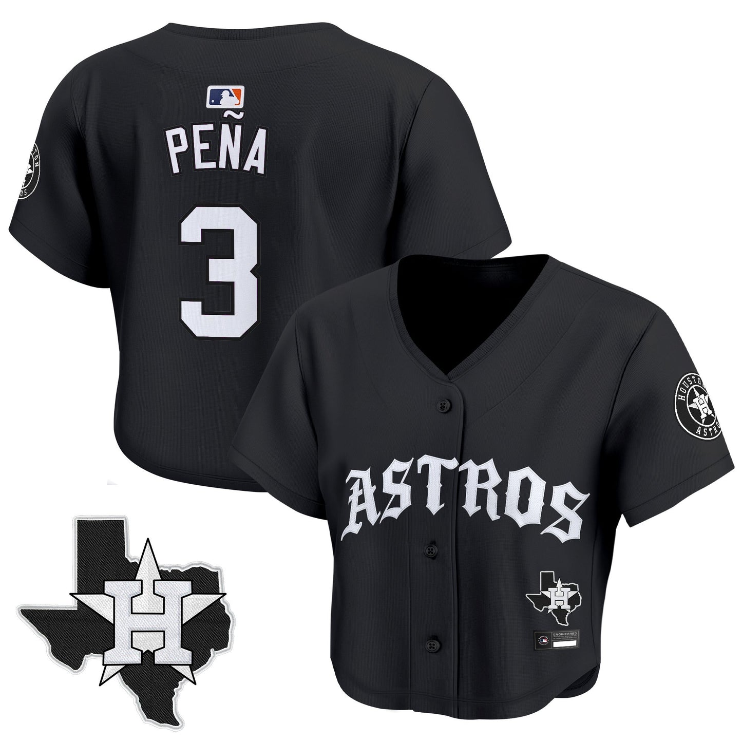 Women's Houston Astros 'Old English Edition' Crop Top Baseball Jersey - All Stitched