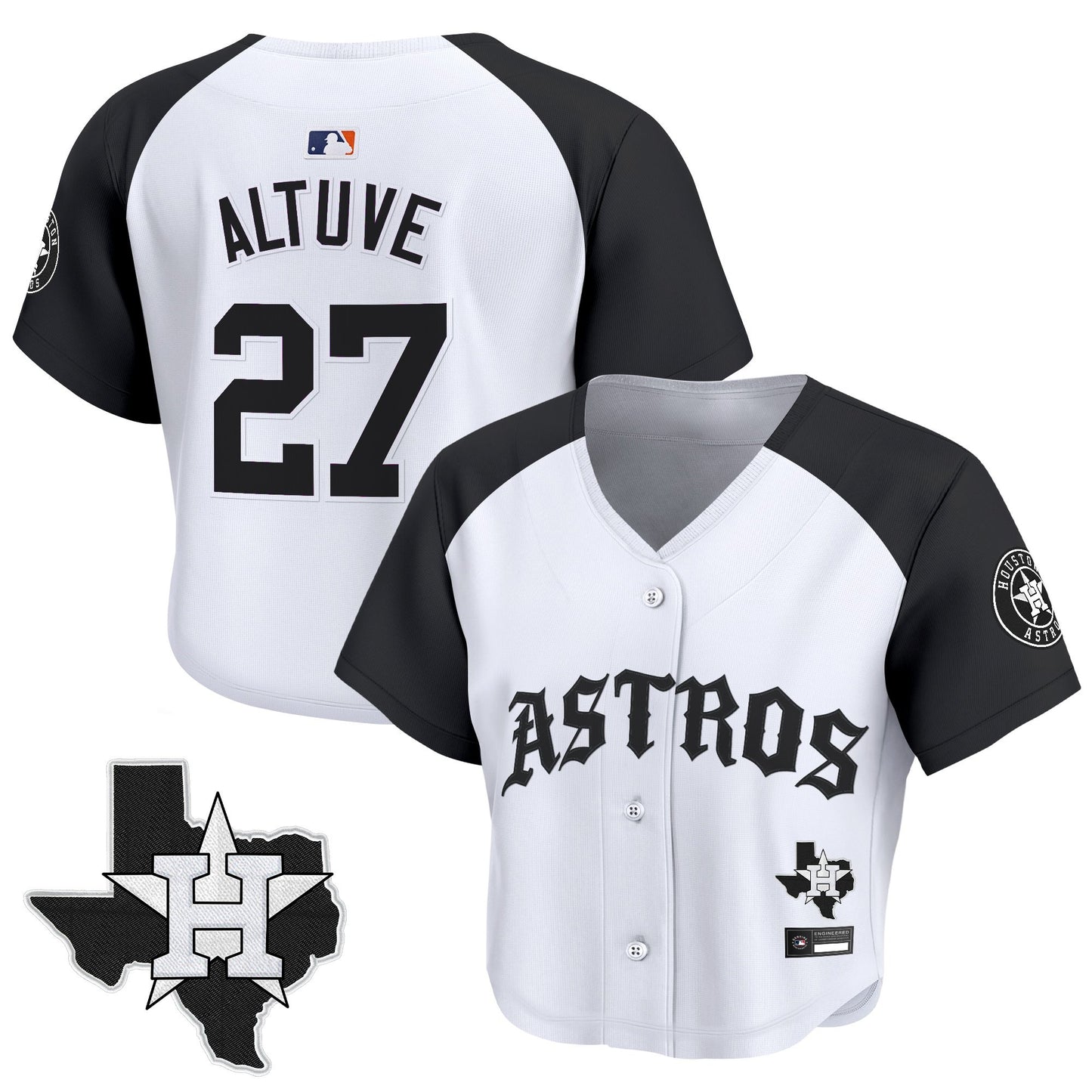Women's Houston Astros 'Old English Edition' Crop Top Baseball Jersey - All Stitched