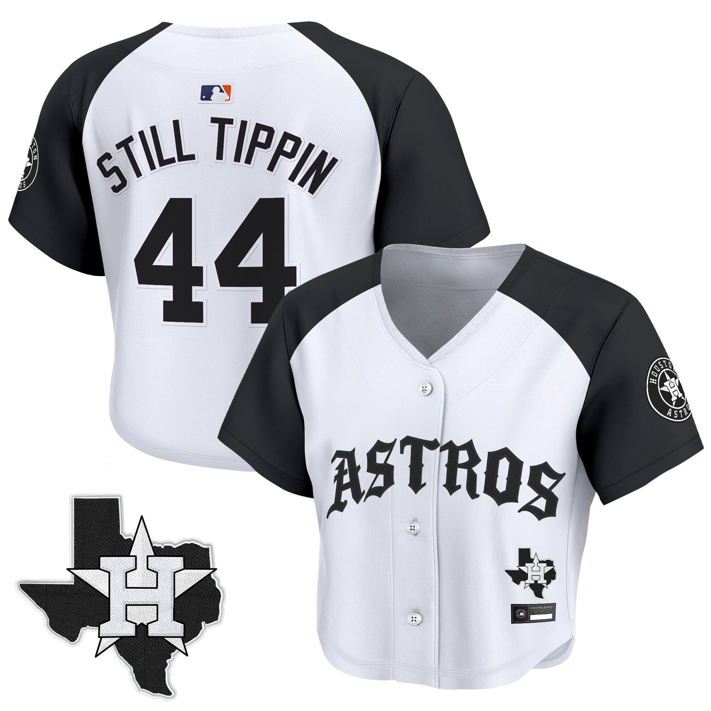 Women's Houston Astros 'Old English Edition' Crop Top Baseball Jersey - All Stitched