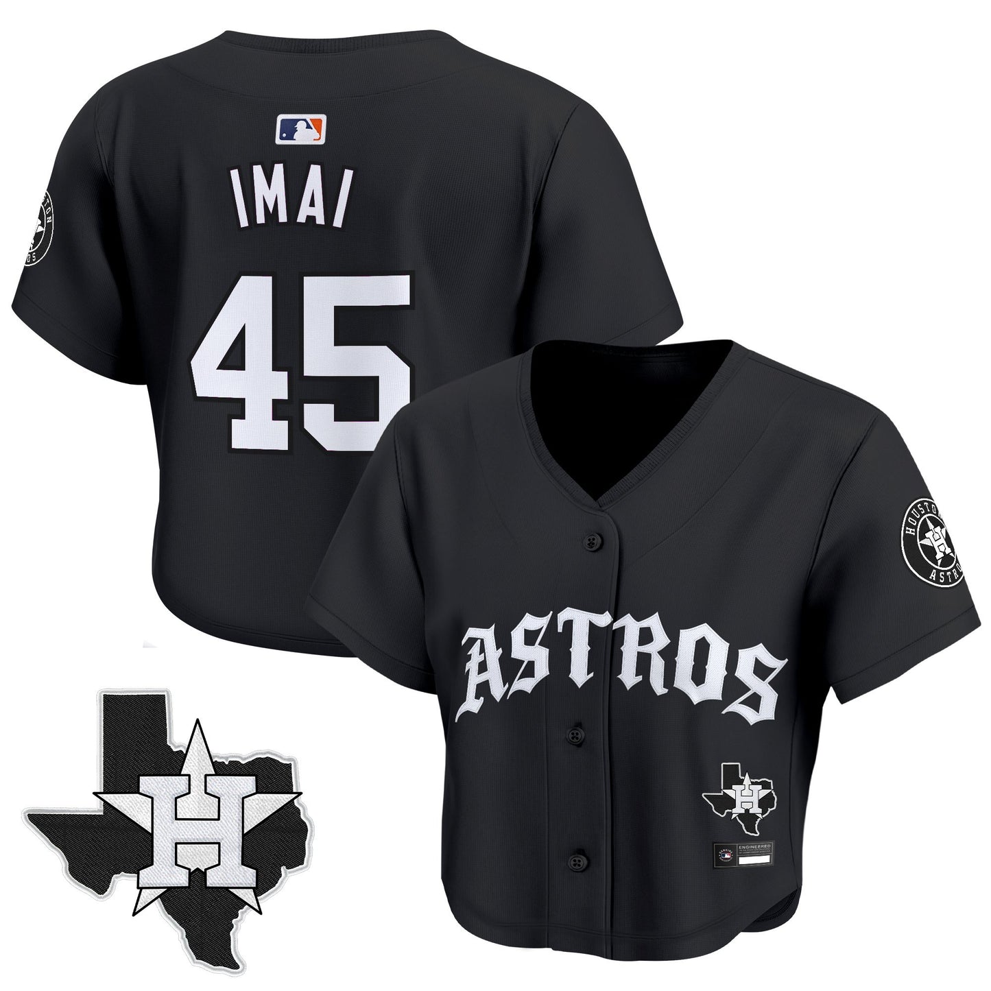Women's Houston Astros 'Old English Edition' Crop Top Baseball Jersey - All Stitched