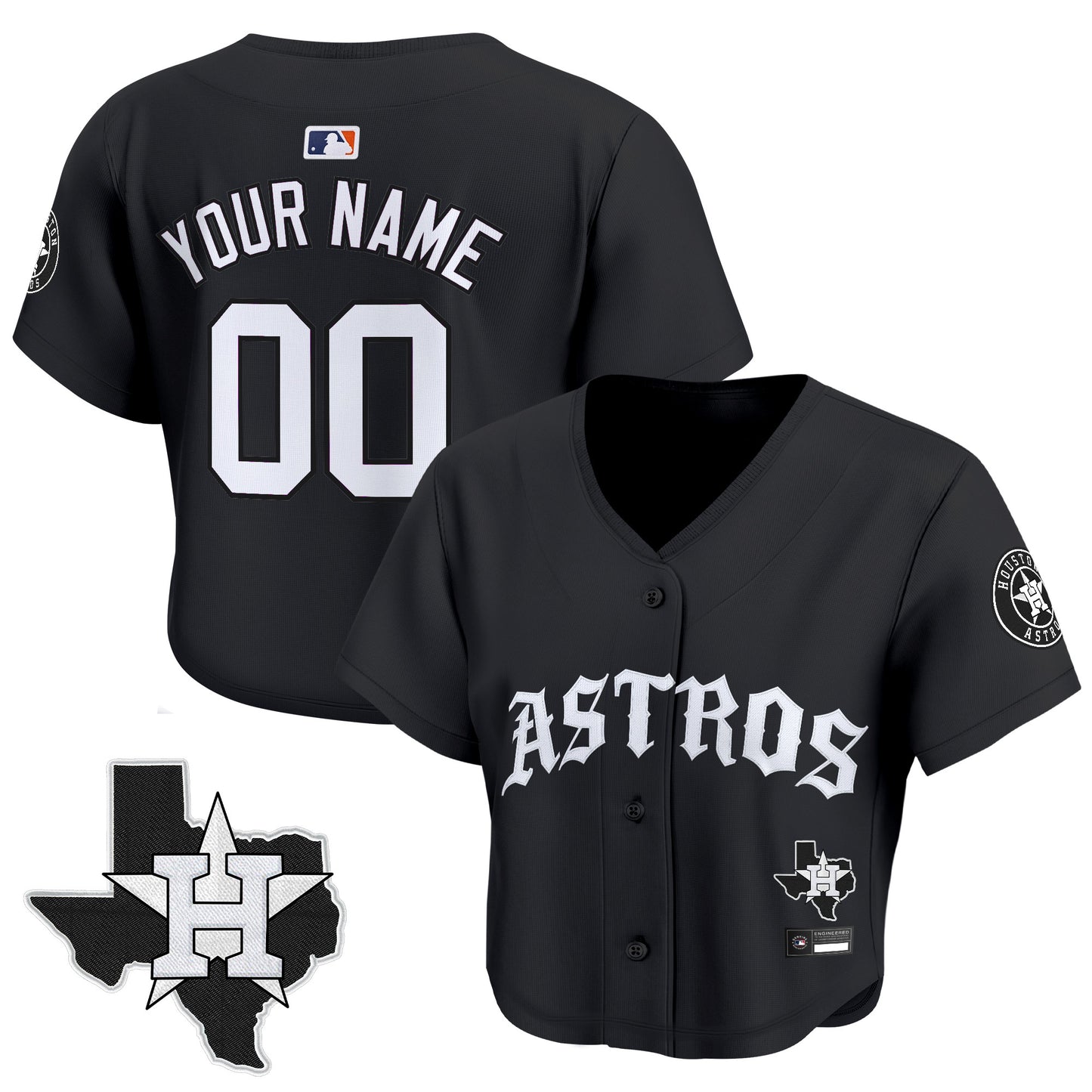 Women's Houston Astros 'Old English Edition' Crop Top Baseball Custom Jersey - All Stitched