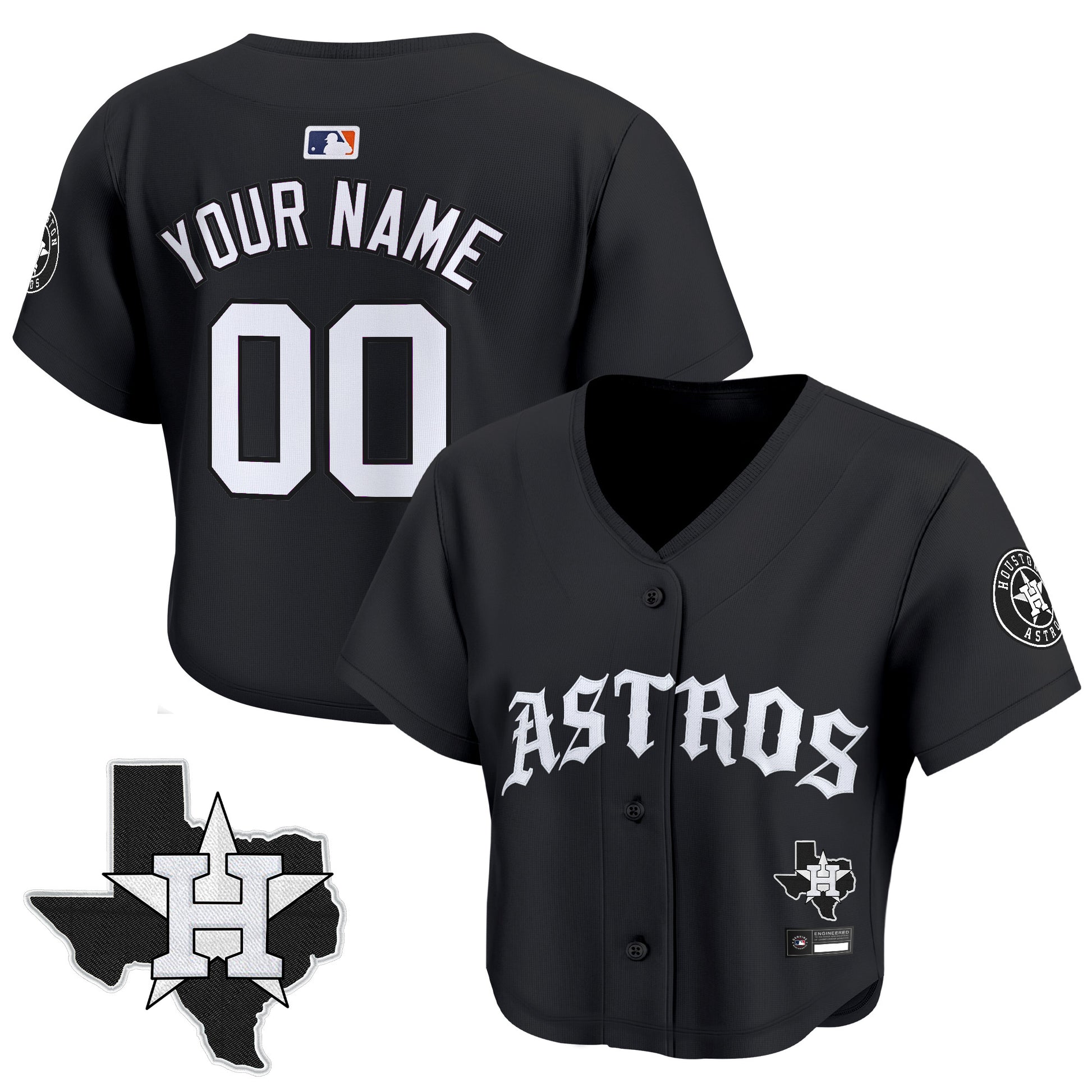 Women's Houston Astros 'Old English Edition' Crop Top Baseball Custom Jersey - All Stitched