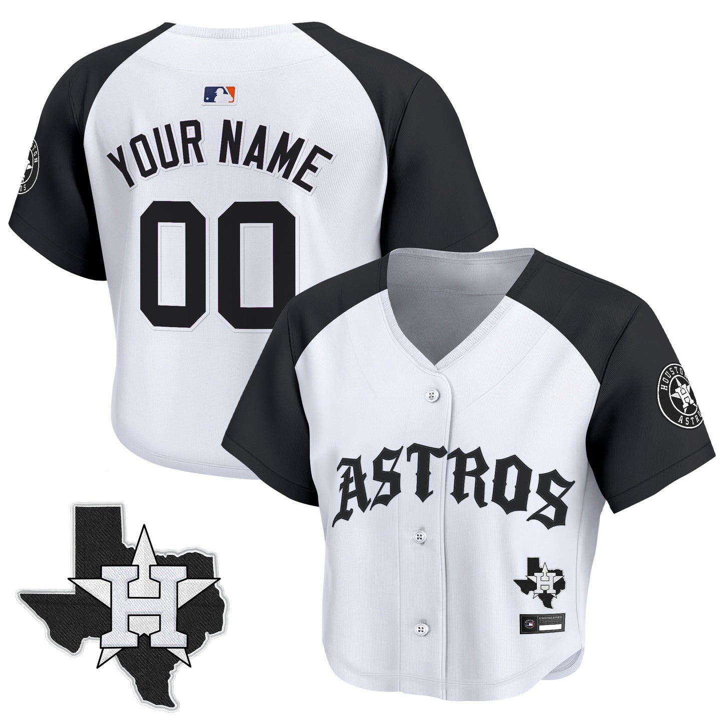 Women's Houston Astros 'Old English Edition' Crop Top Baseball Custom Jersey - All Stitched