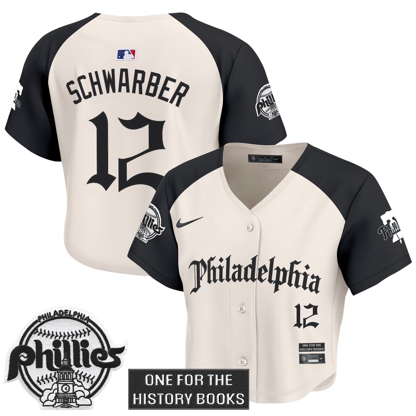 Women's Phillies 'Retro Newspaper Edition' Crop Top Baseball Jersey - All Stitched