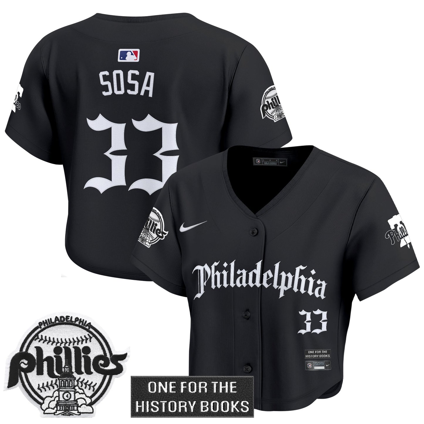Women's Phillies 'Retro Newspaper Edition' Crop Top Baseball Jersey - All Stitched