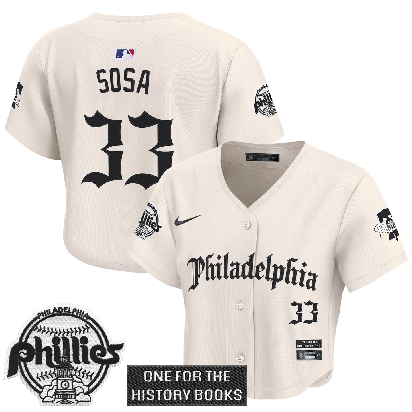 Women's Phillies 'Retro Newspaper Edition' Crop Top Baseball Jersey - All Stitched