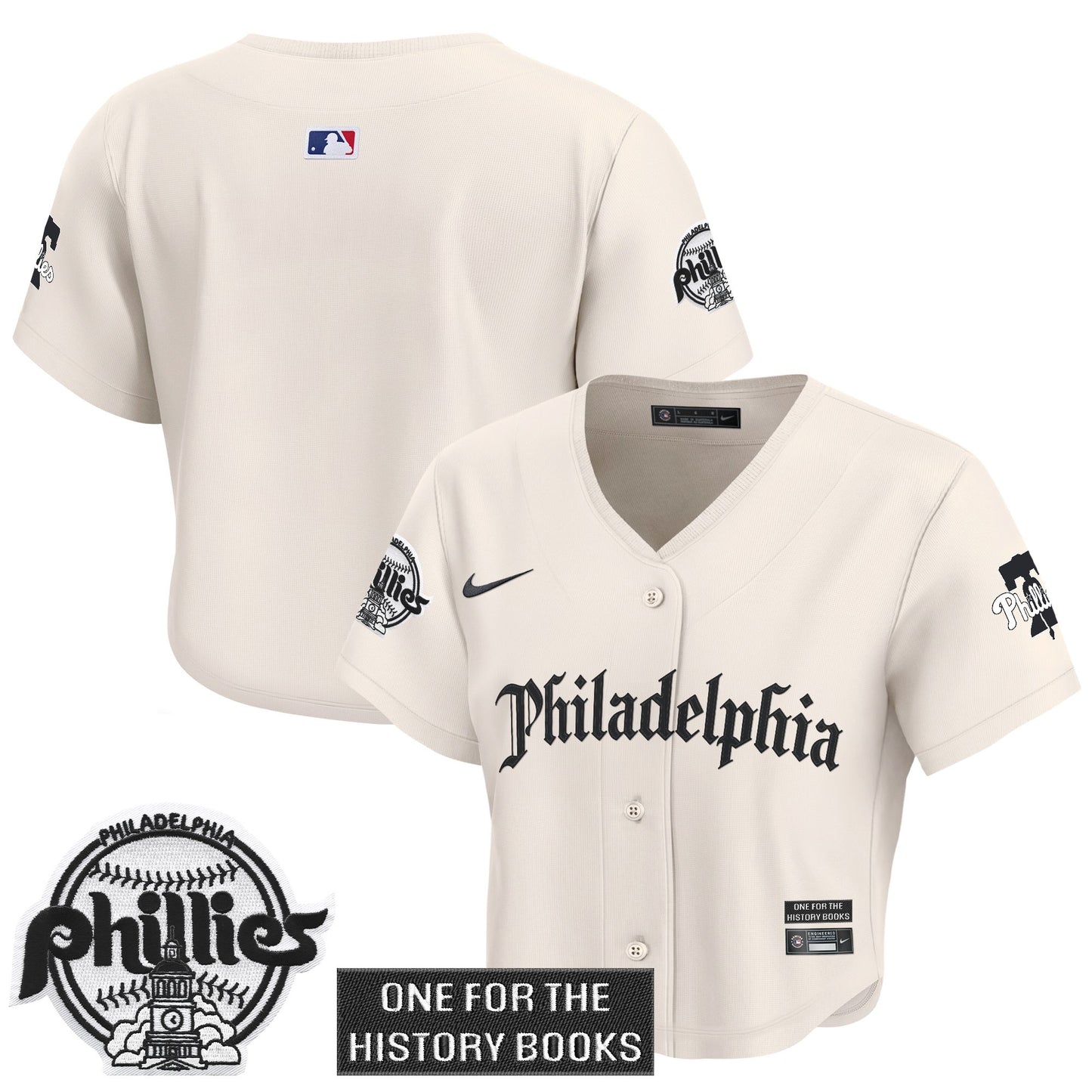 Women's Phillies 'Retro Newspaper Edition' Crop Top Baseball Jersey - All Stitched