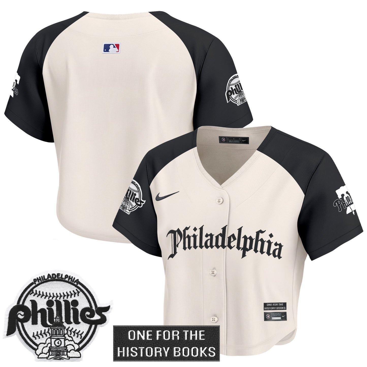 Women's Phillies 'Retro Newspaper Edition' Crop Top Baseball Jersey - All Stitched