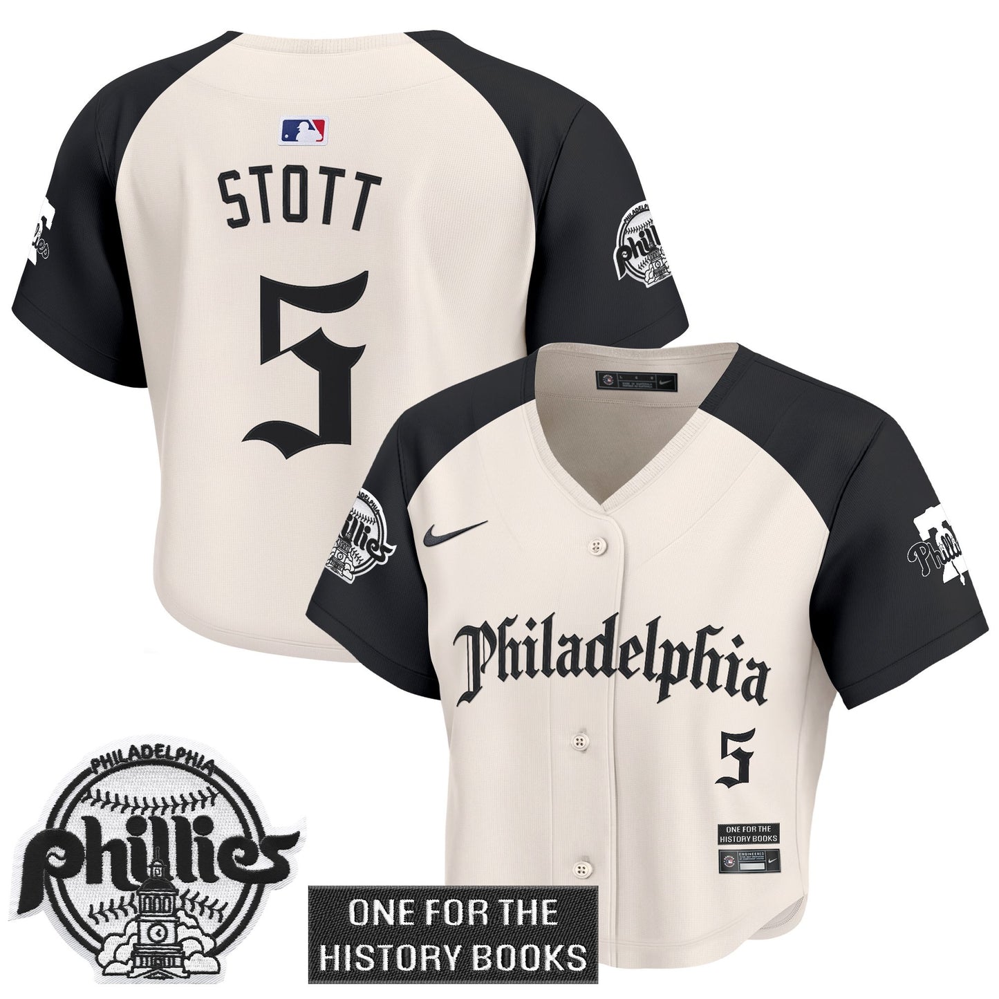 Women's Phillies 'Retro Newspaper Edition' Crop Top Baseball Jersey - All Stitched