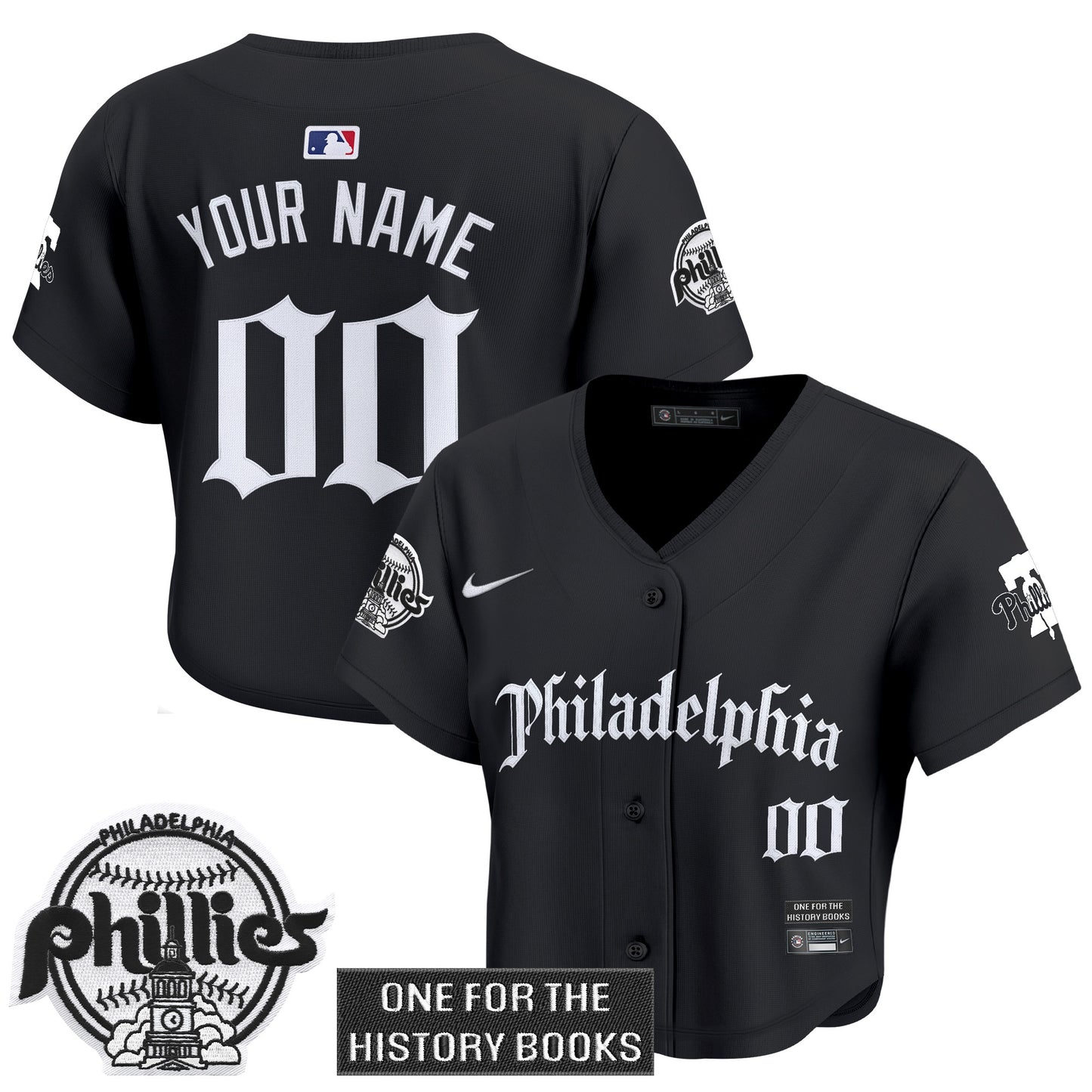 Women's Phillies 'Retro Newspaper Edition' Crop Top Baseball Custom Jersey - All Stitched