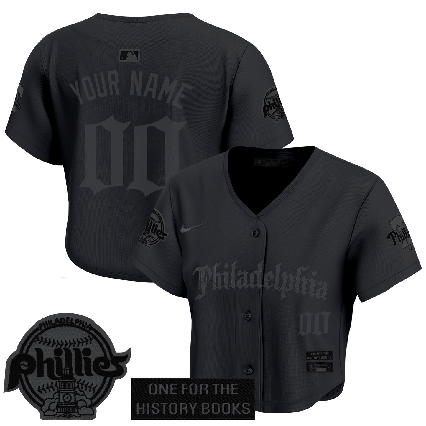 Women's Phillies 'Retro Newspaper Edition' Crop Top Baseball Custom Jersey - All Stitched
