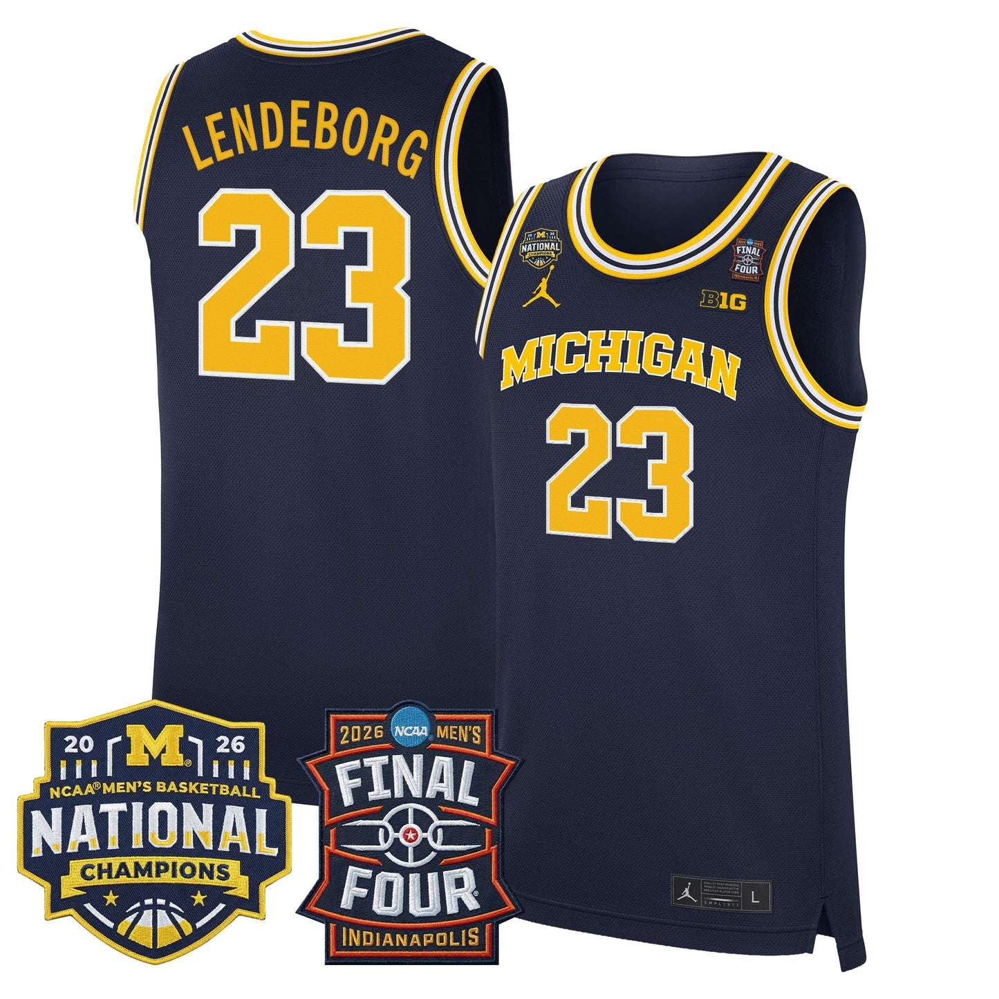 Men's Michigan Wolverines 2026 Final Four & National Champions Patch Basketball Jersey - All Stitched