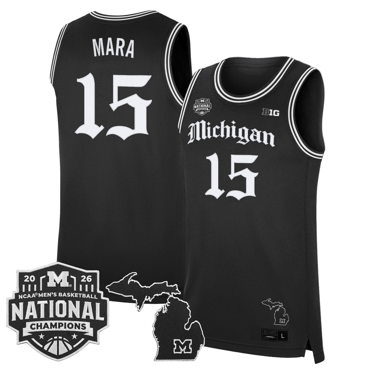 Men's Michigan Wolverines 2026 National Champions Patch Basketball Jersey - Gothic Edition - All Stitched