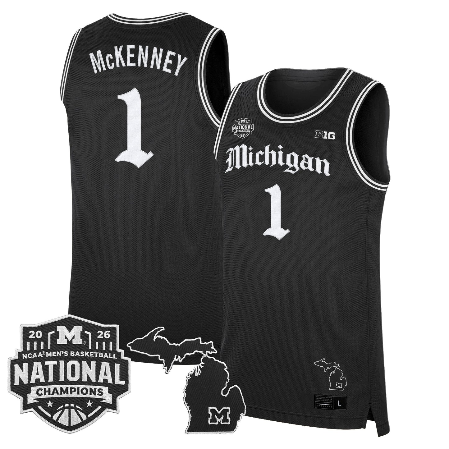 Men's Michigan Wolverines 2026 National Champions Patch Basketball Jersey - Gothic Edition - All Stitched