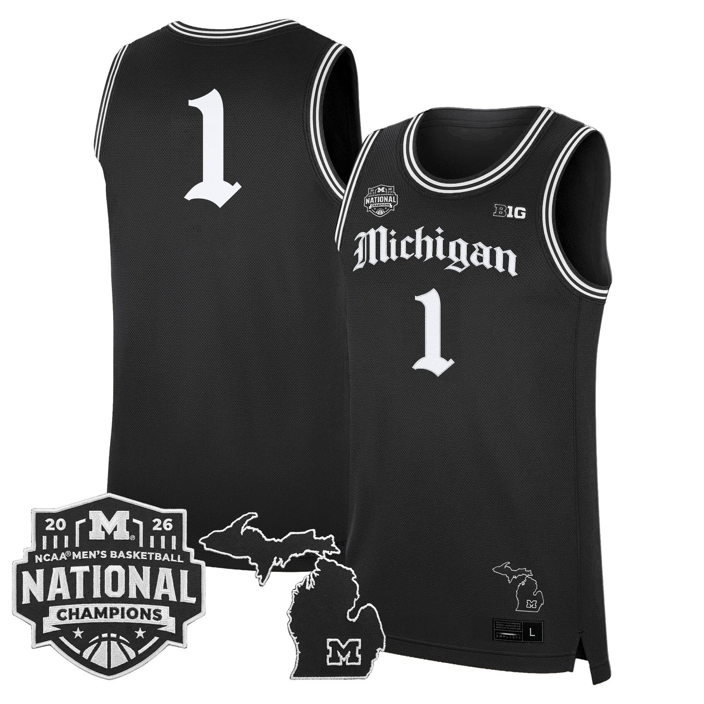 Men's Michigan Wolverines 2026 National Champions Patch Basketball Jersey - Gothic Edition - All Stitched