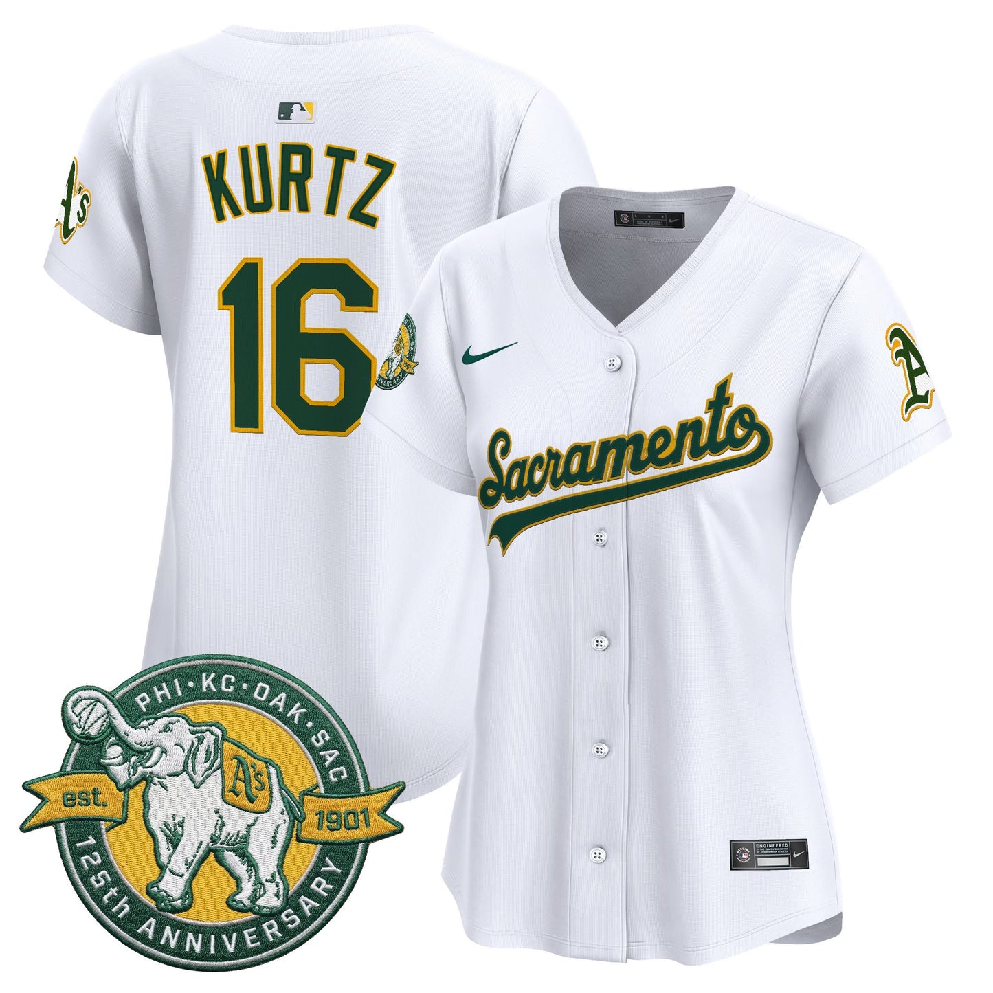 Women's Athletics 'Sacramento Edition' Vapor Premier Limited Jersey - 125th Anniversary Patch - All Stitched