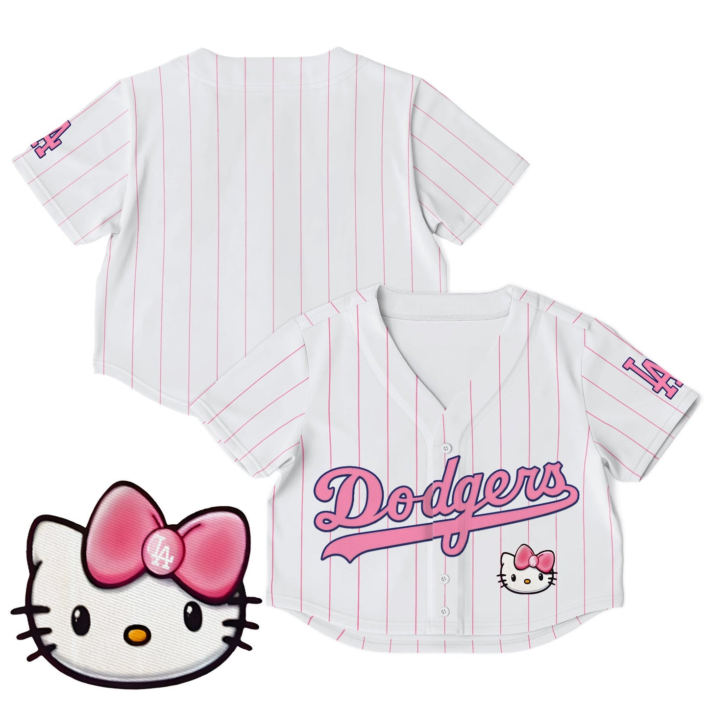 Women's Dodgers Hello Kitty Crop Top Baseball Jersey – All Stitched