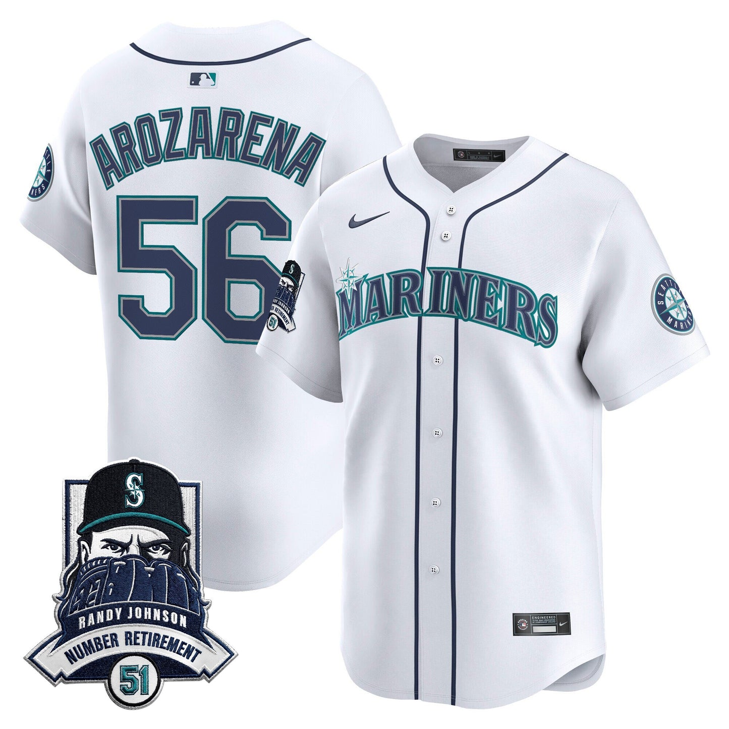 Men's Seattle Mariners Hall-of-Famer Randy Johnson Patch Vapor Premier Limited Jersey - All Stitched