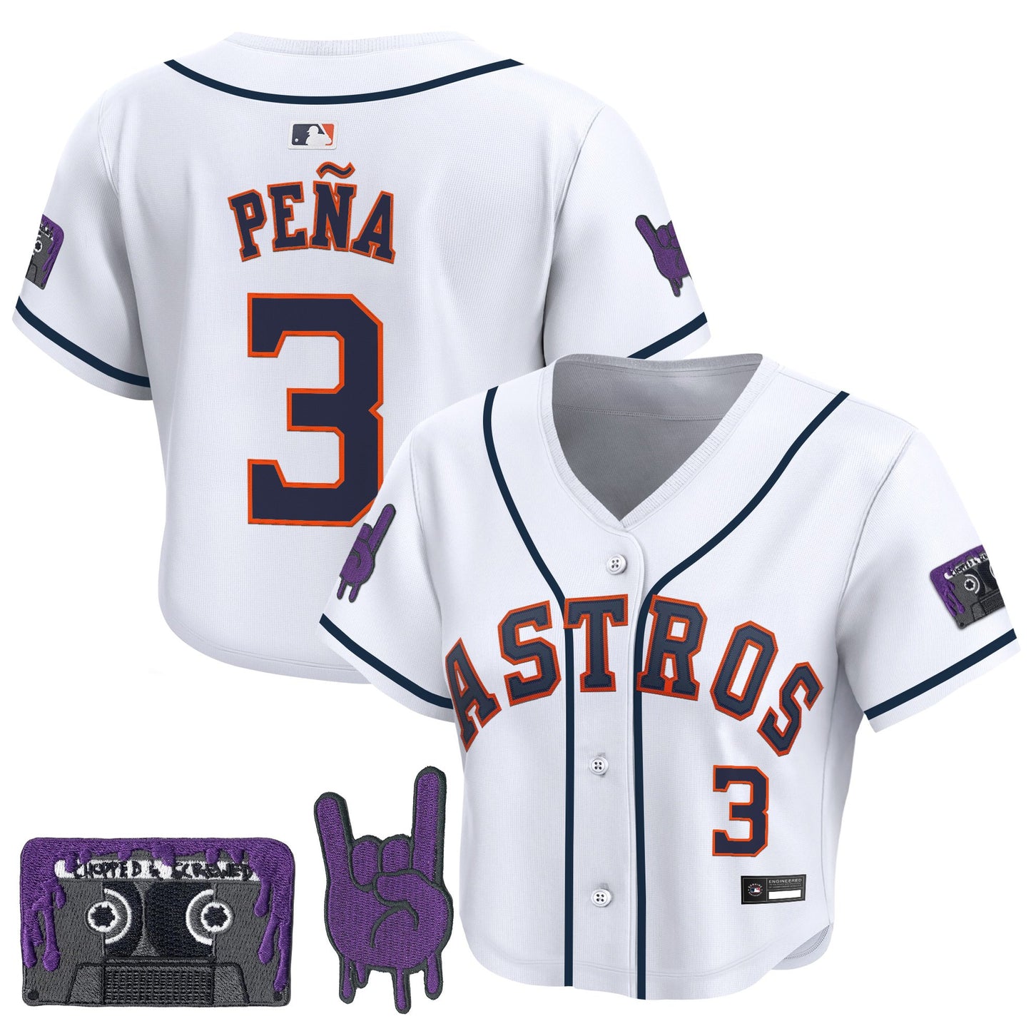 Women's Houston Astros DJ Screw Patch Crop top Baseball Jersey - All Stitched