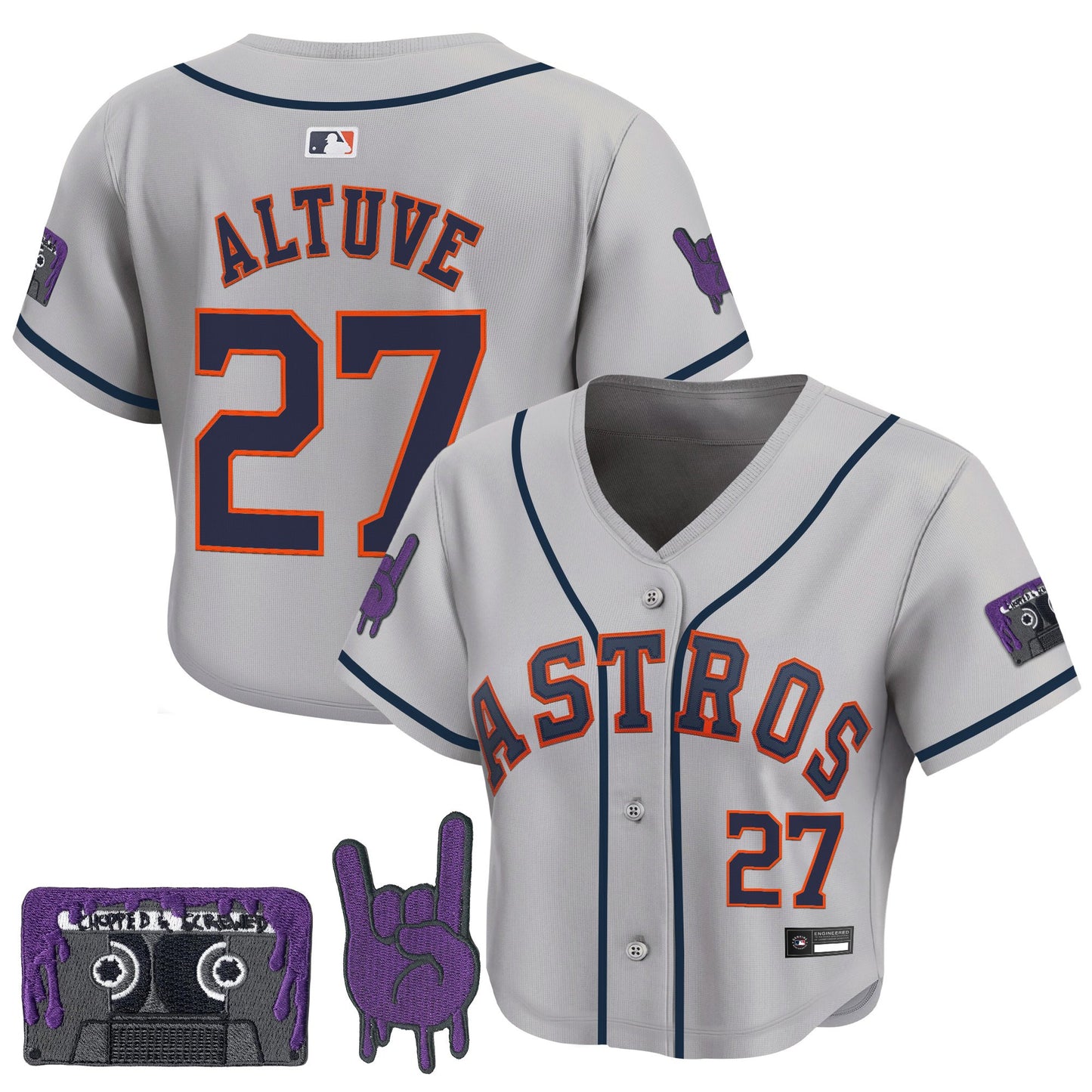 Women's Houston Astros DJ Screw Patch Crop top Baseball Jersey - All Stitched