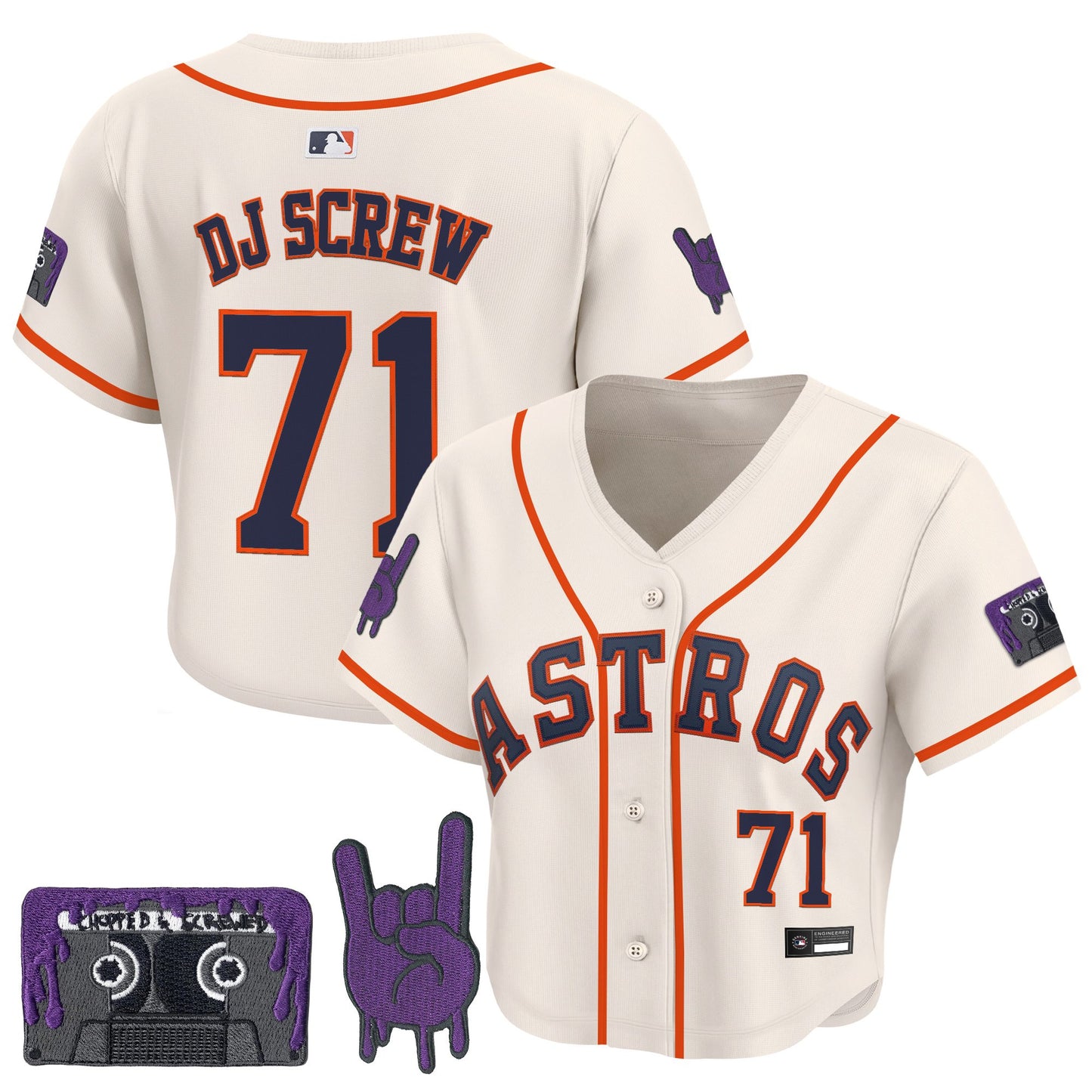 Women's Houston Astros DJ Screw Patch Crop top Baseball Jersey - All Stitched