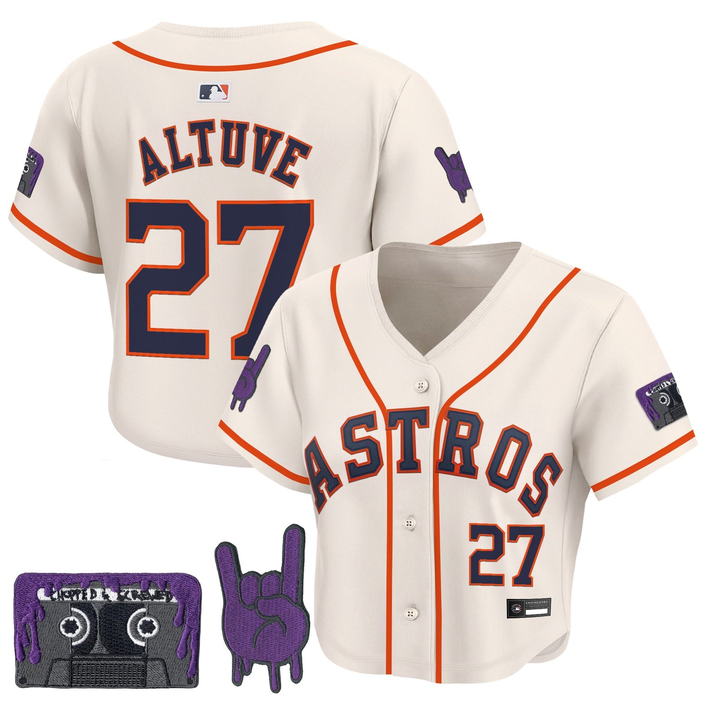 Women's Houston Astros DJ Screw Patch Crop top Baseball Jersey - All Stitched