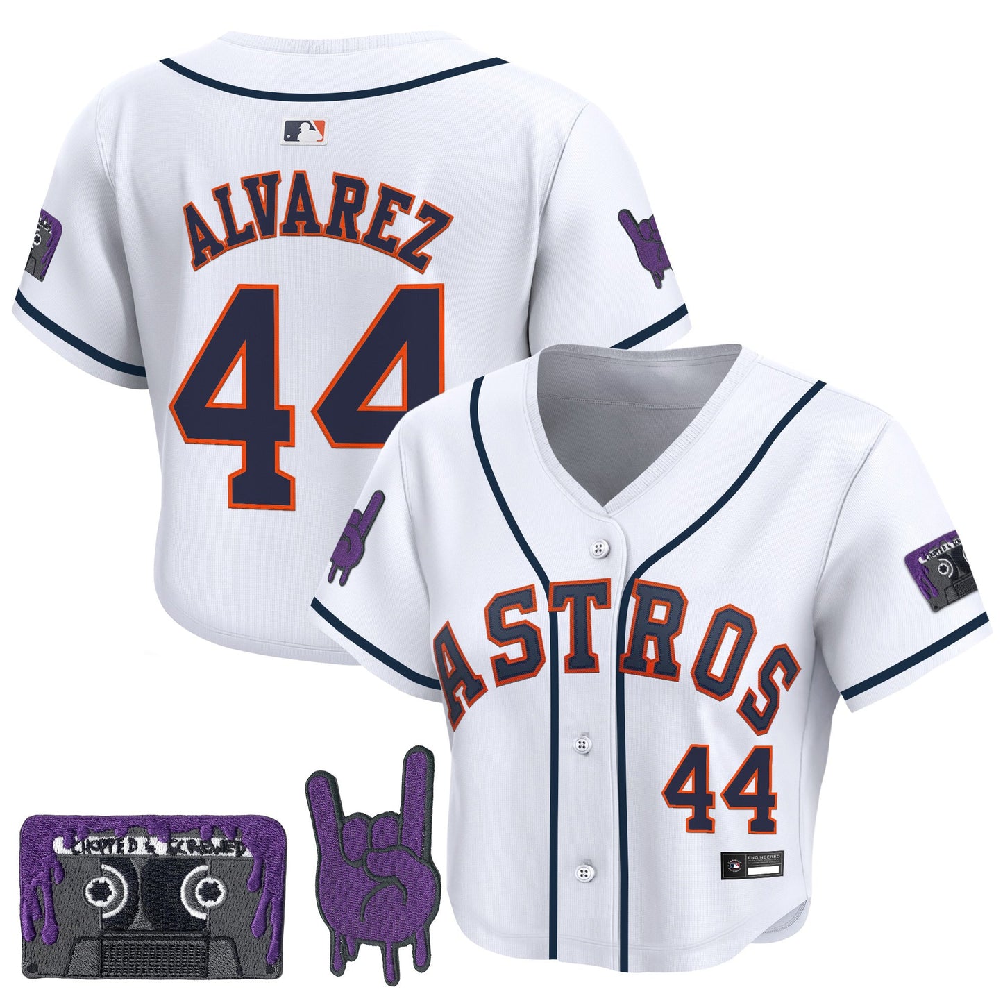 Women's Houston Astros DJ Screw Patch Crop top Baseball Jersey - All Stitched