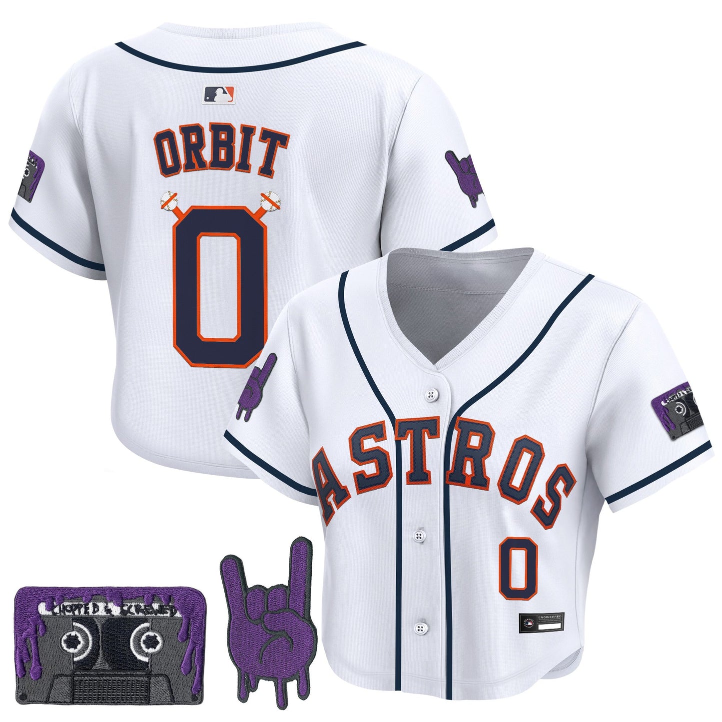Women's Houston Astros DJ Screw Patch Crop top Baseball Jersey - All Stitched