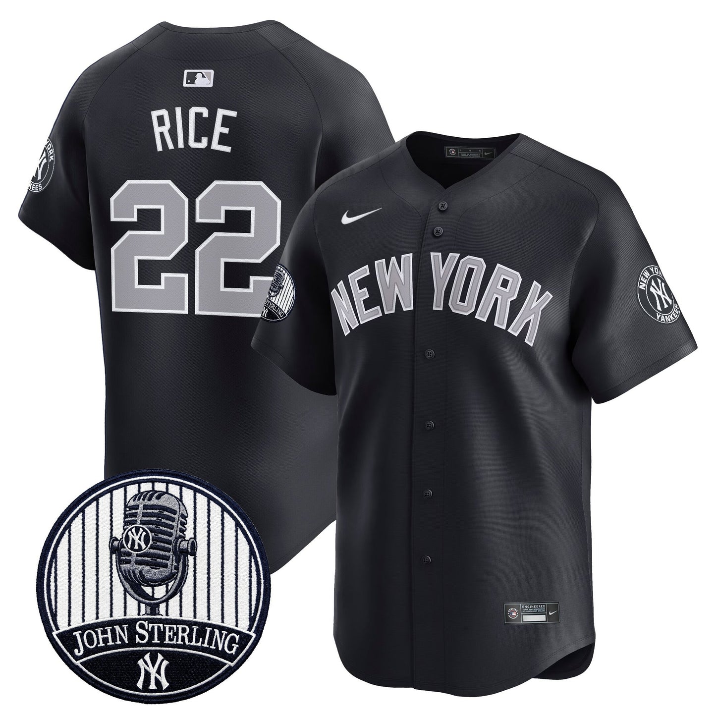 Men's Yankees John Sterling "The Voice of the Yankees" Tribute Patch Vapor Premier Limited Jersey V2 - All Stitched