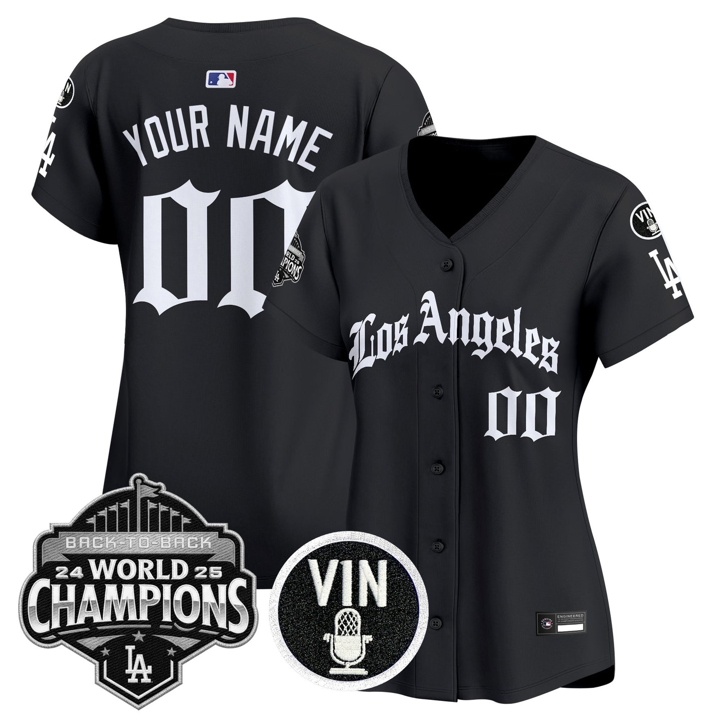 Dodgers 2025 Back-To-Back Champions Vapor Premier Limited Custom Jersey - LA Gothic Edition - All Stitched