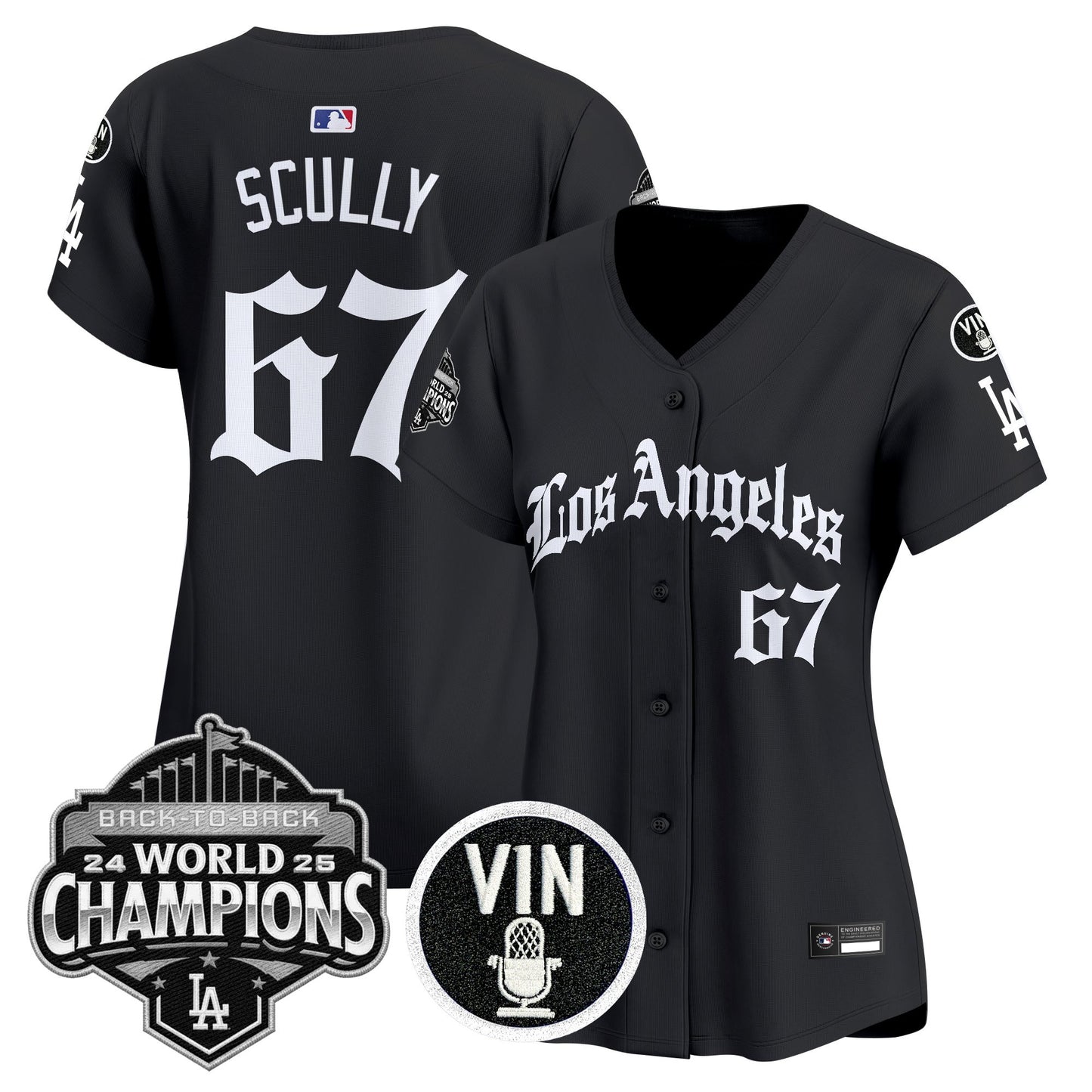 Women's Dodgers 2025 Back-To-Back Champions Vapor Premier Limited Jersey - LA Gothic Edition - All Stitched