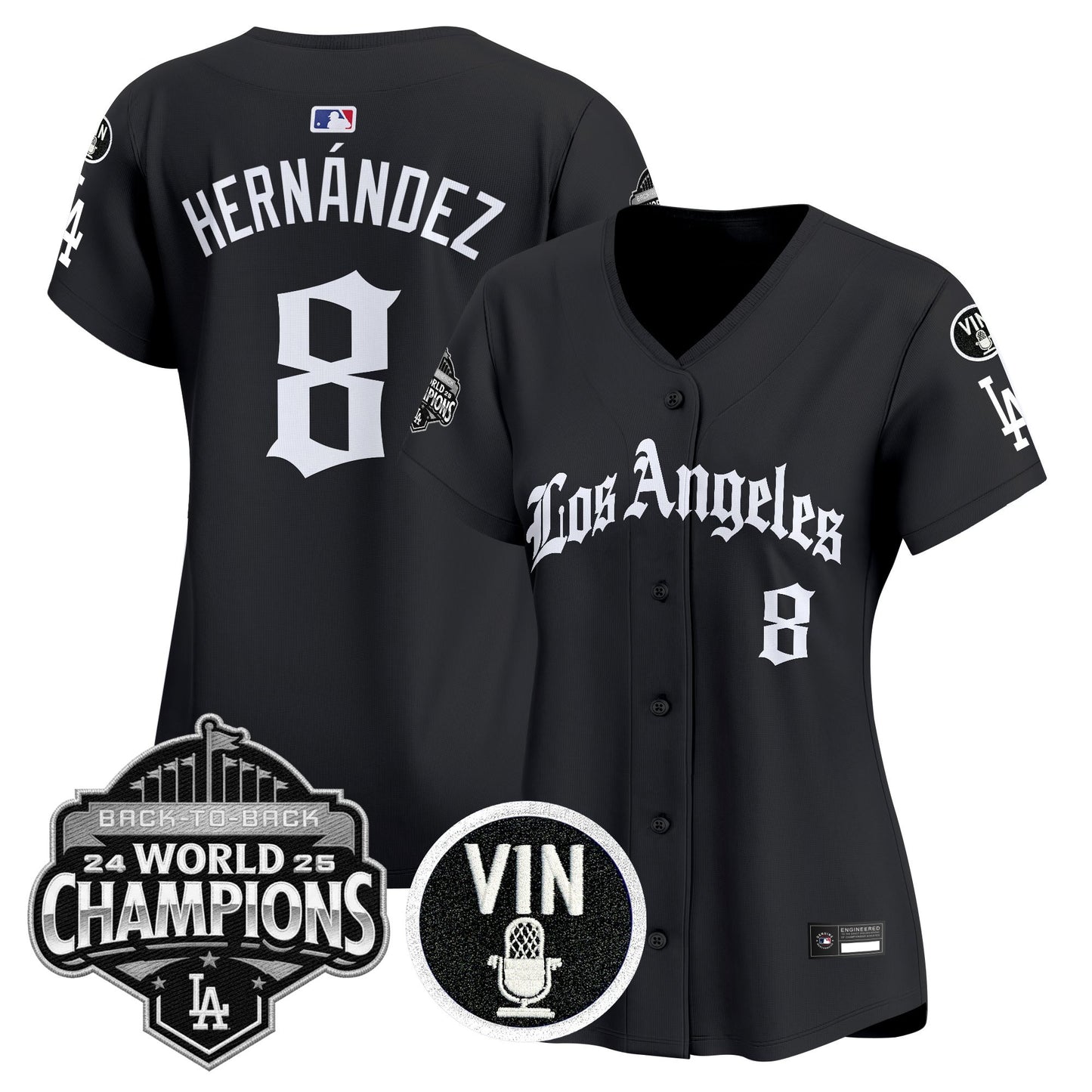 Women's Dodgers 2025 Back-To-Back Champions Vapor Premier Limited Jersey - LA Gothic Edition - All Stitched