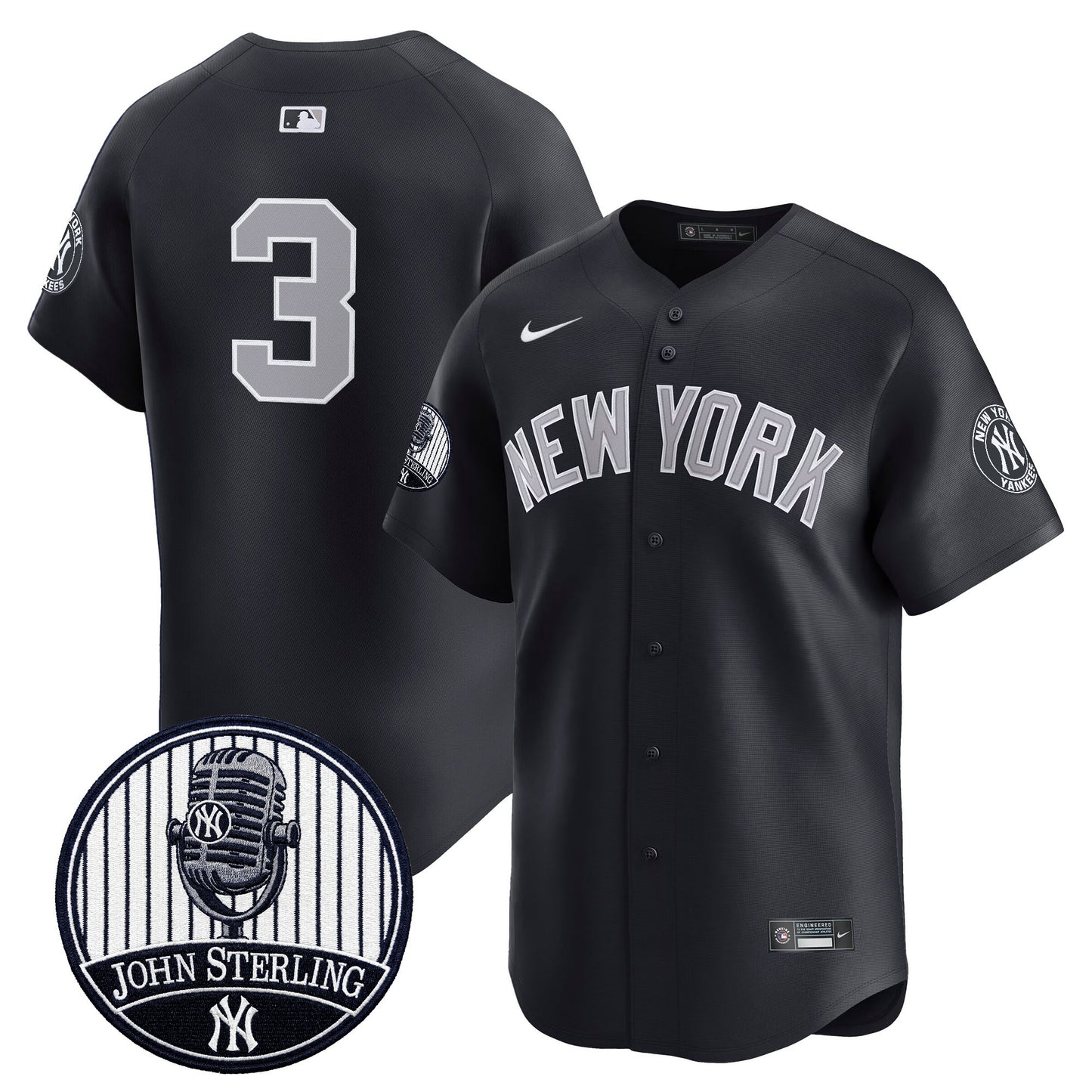 Men's Yankees John Sterling "The Voice of the Yankees" Tribute Patch Vapor Premier Limited Jersey V3 - All Stitched