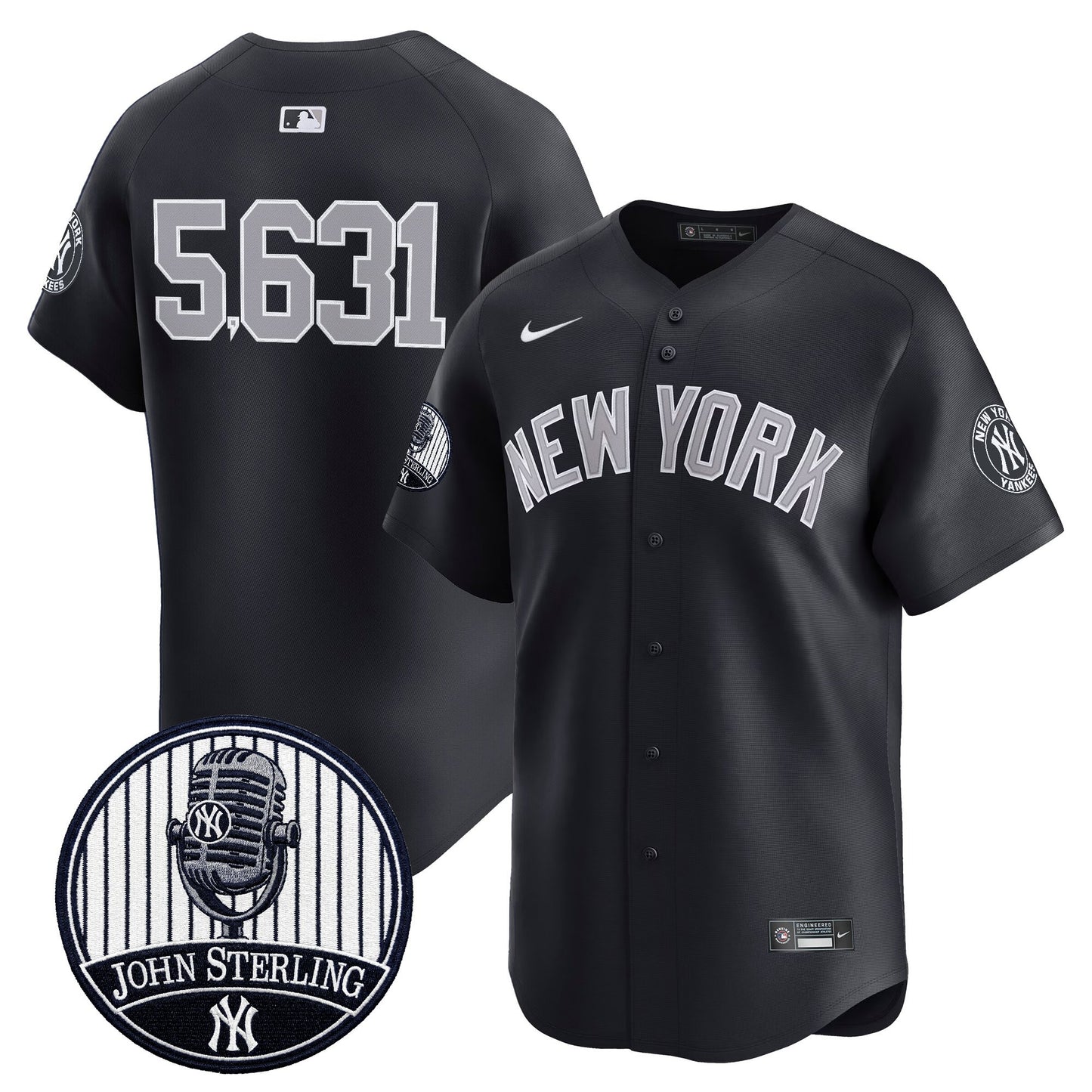 Men's Yankees John Sterling "The Voice of the Yankees" Tribute Patch Vapor Premier Limited Jersey V3 - All Stitched