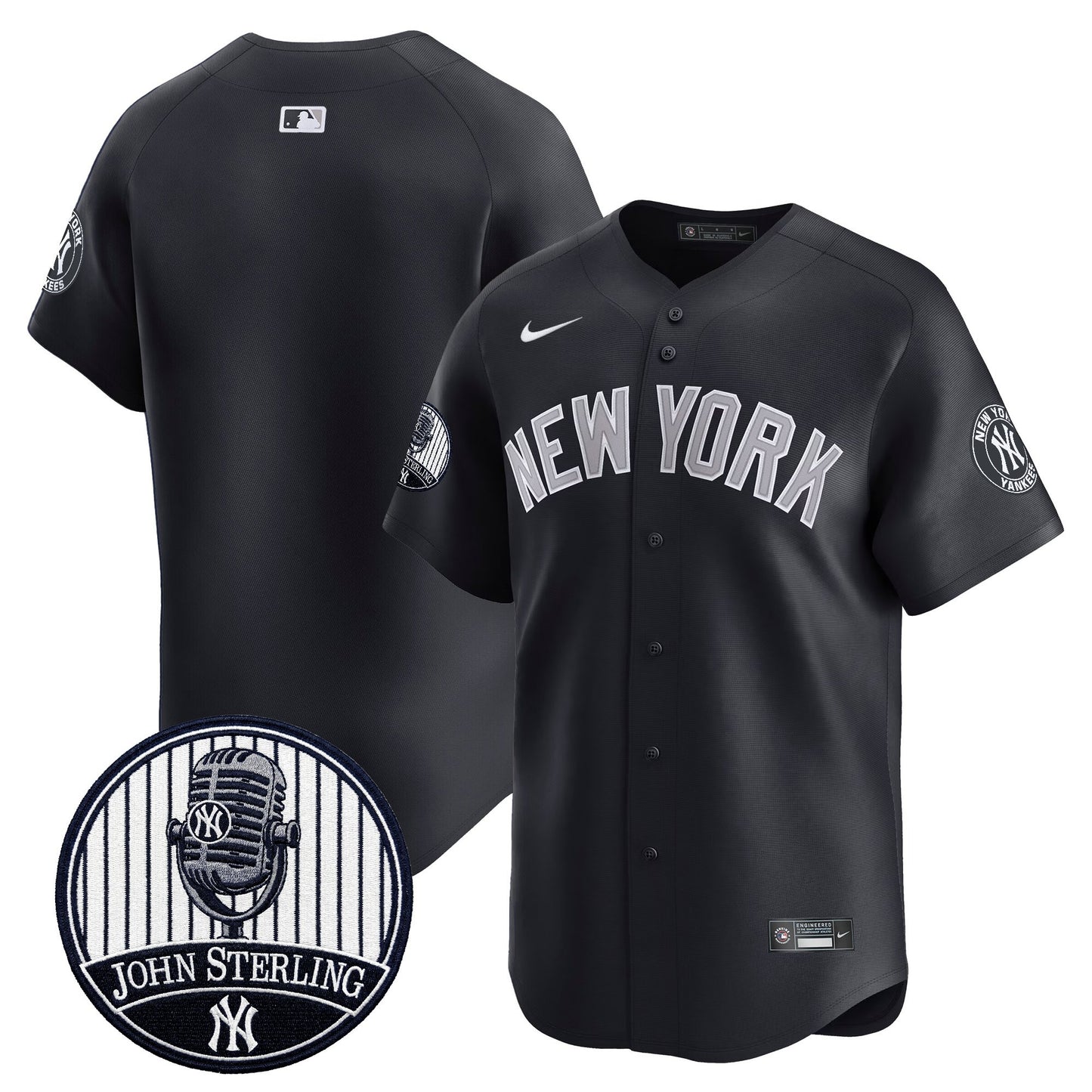 Men's Yankees John Sterling "The Voice of the Yankees" Tribute Patch Vapor Premier Limited Jersey V3 - All Stitched