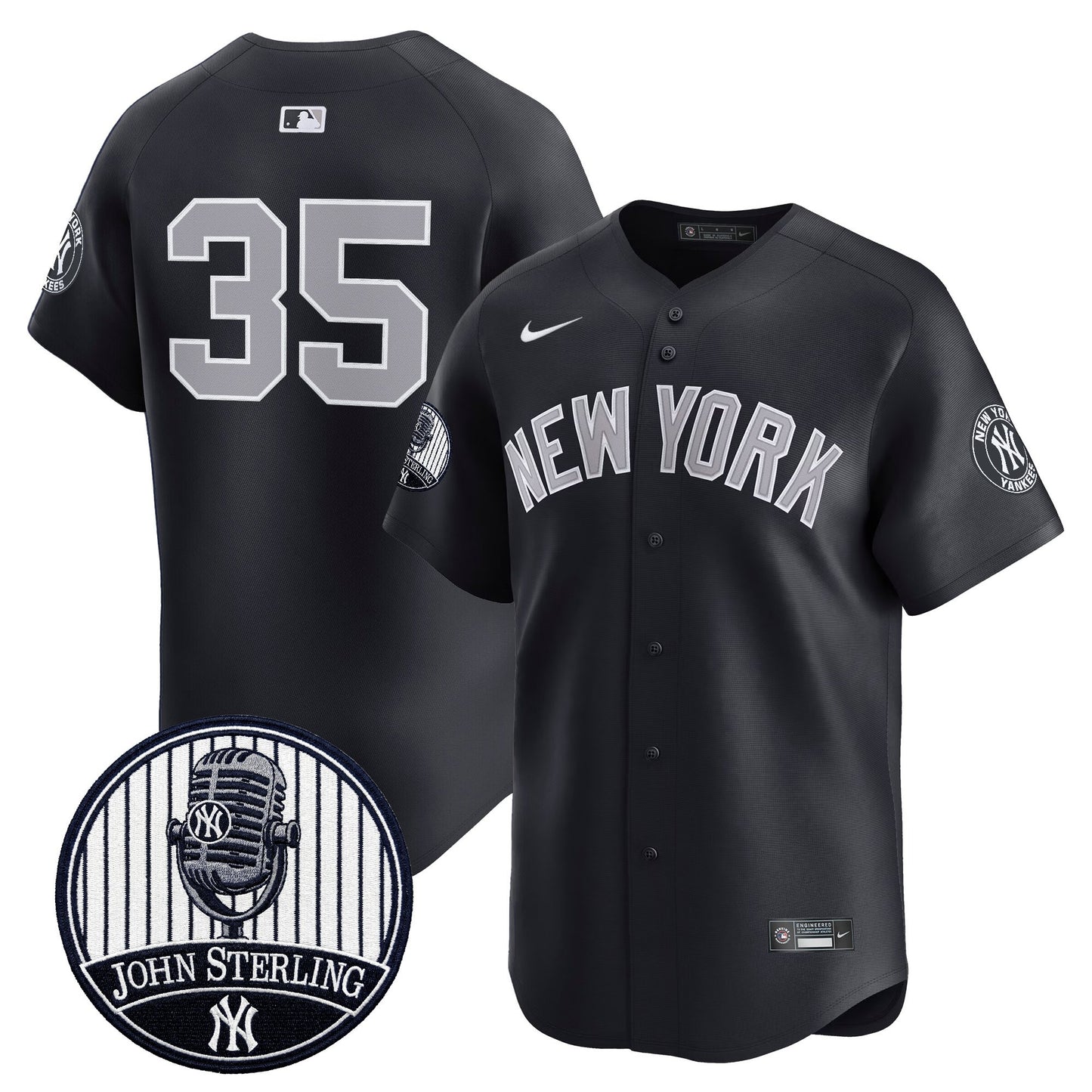 Men's Yankees John Sterling "The Voice of the Yankees" Tribute Patch Vapor Premier Limited Jersey V3 - All Stitched