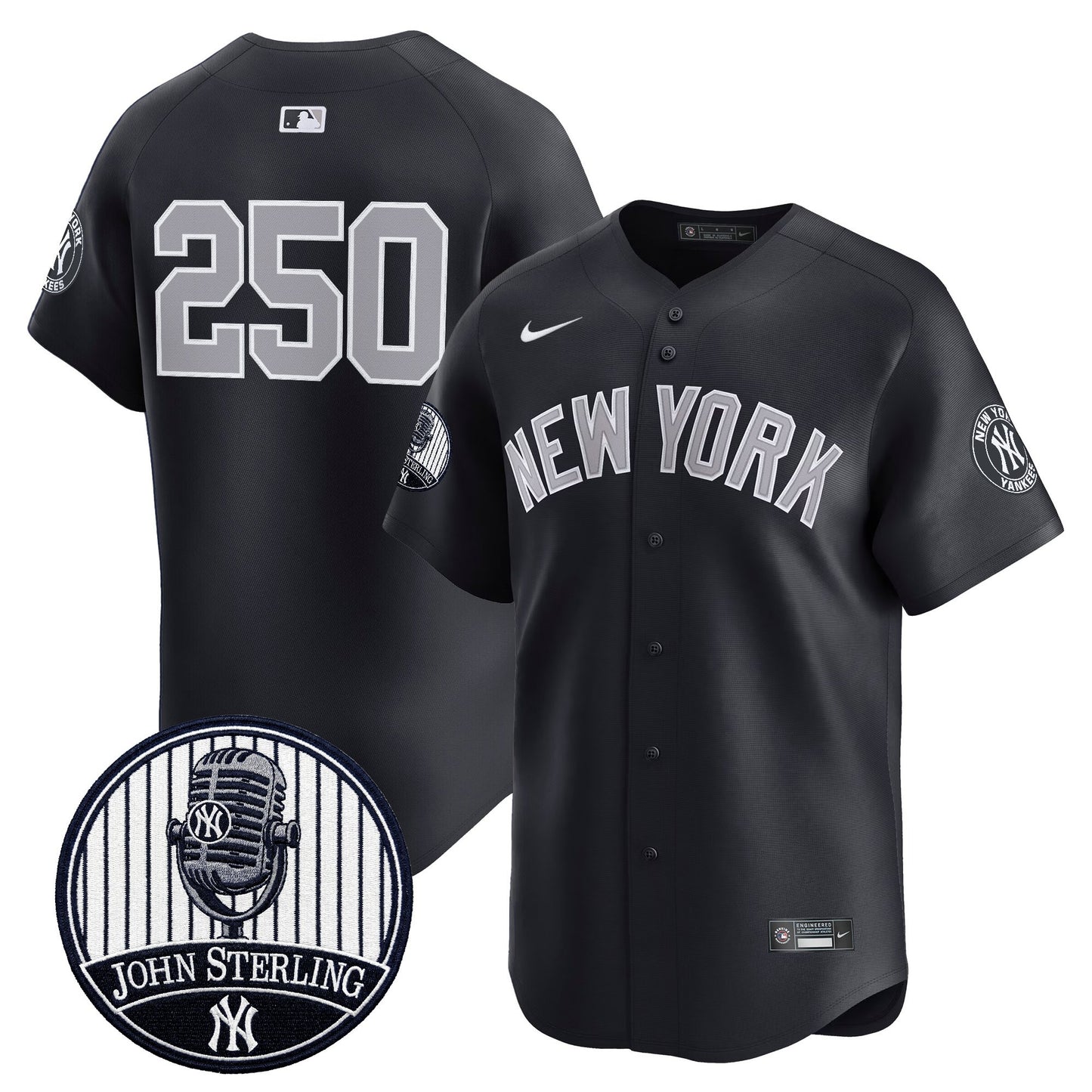 Men's Yankees John Sterling "The Voice of the Yankees" Tribute Patch Vapor Premier Limited Jersey V3 - All Stitched