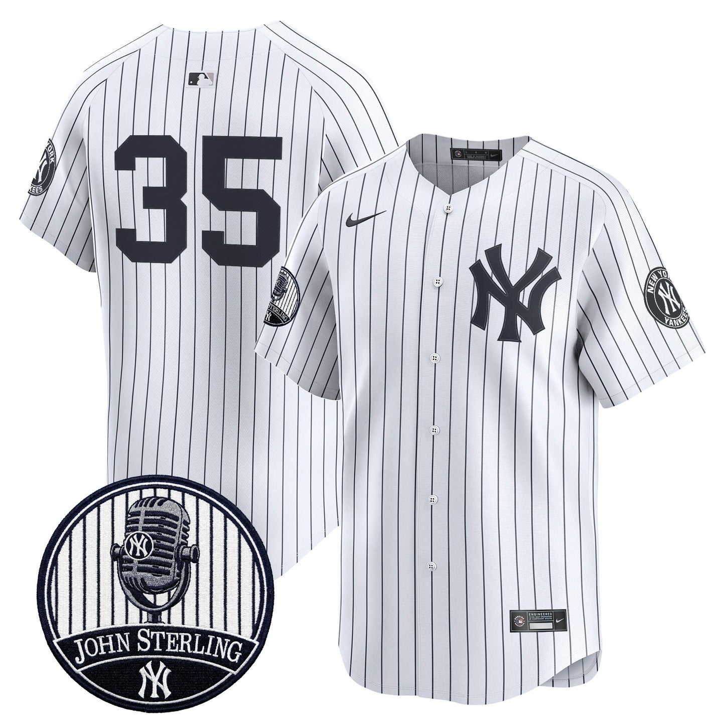 Men's Yankees John Sterling "The Voice of the Yankees" Tribute Patch Vapor Premier Limited Jersey V3 - All Stitched