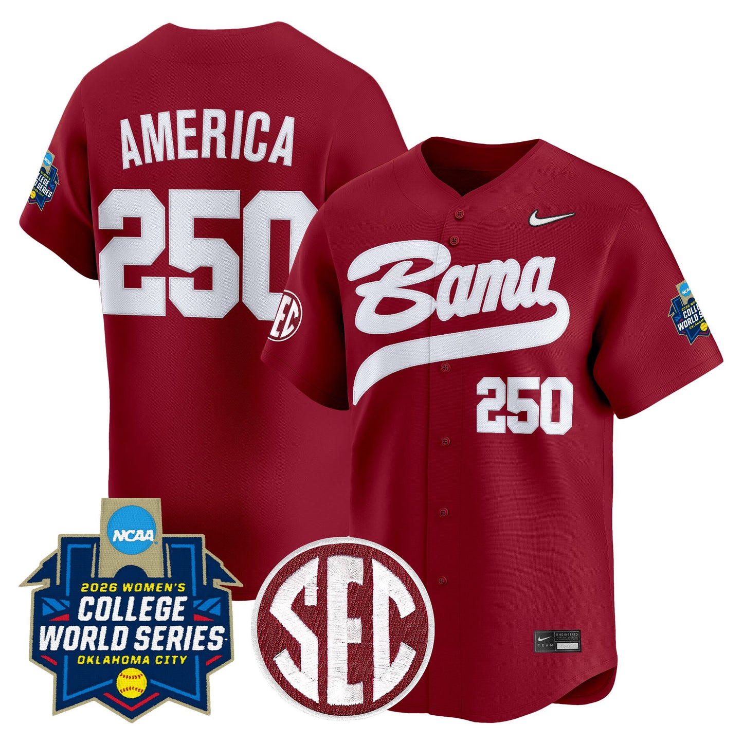 Men's Size - Alabama Softball 2026 World Series (WCWS) Vapor Premier Limited Jersey - All Stitched