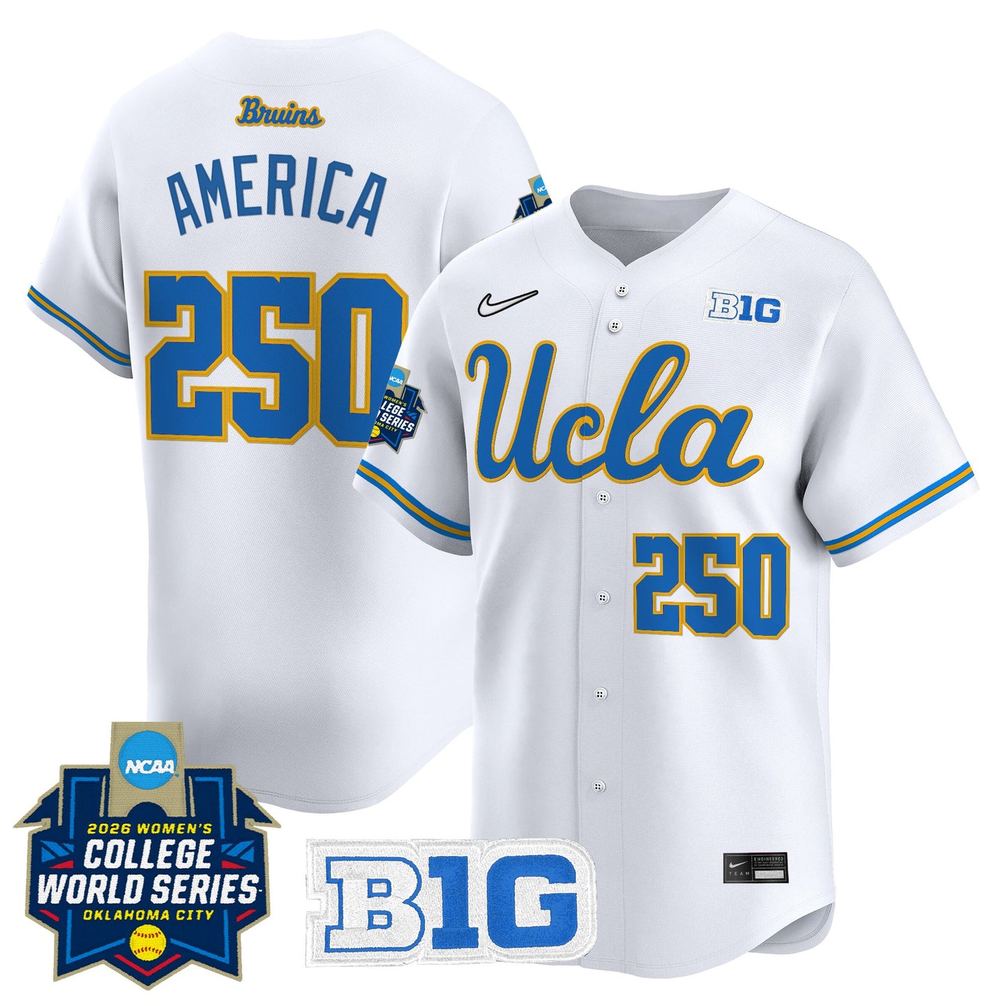 Men's Size - UCLA Bruins Softball 2026 World Series (WCWS) Vapor Premier Limited Jersey - All Stitched