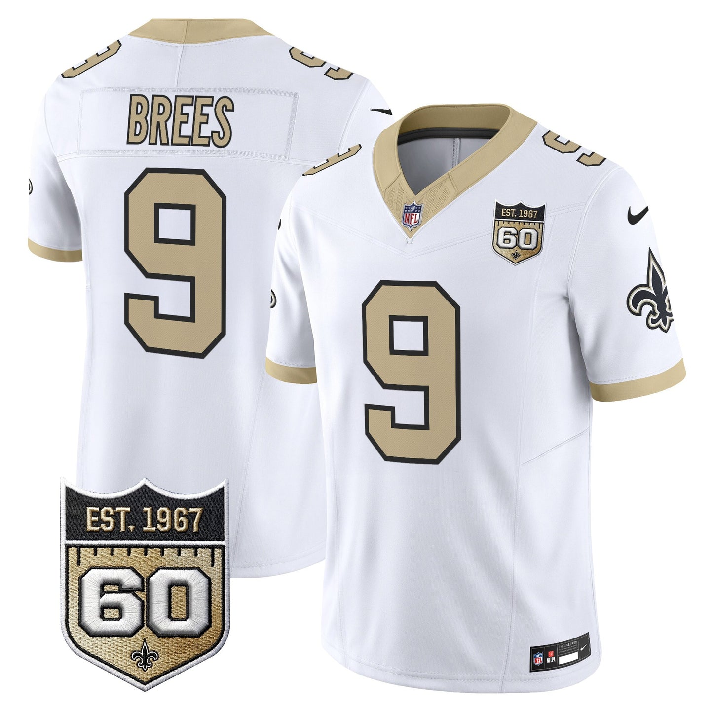 Men's New Orleans Saints 60th Anniversary Patch Vapor Jersey - Gameday Golds Edition - All Stitched