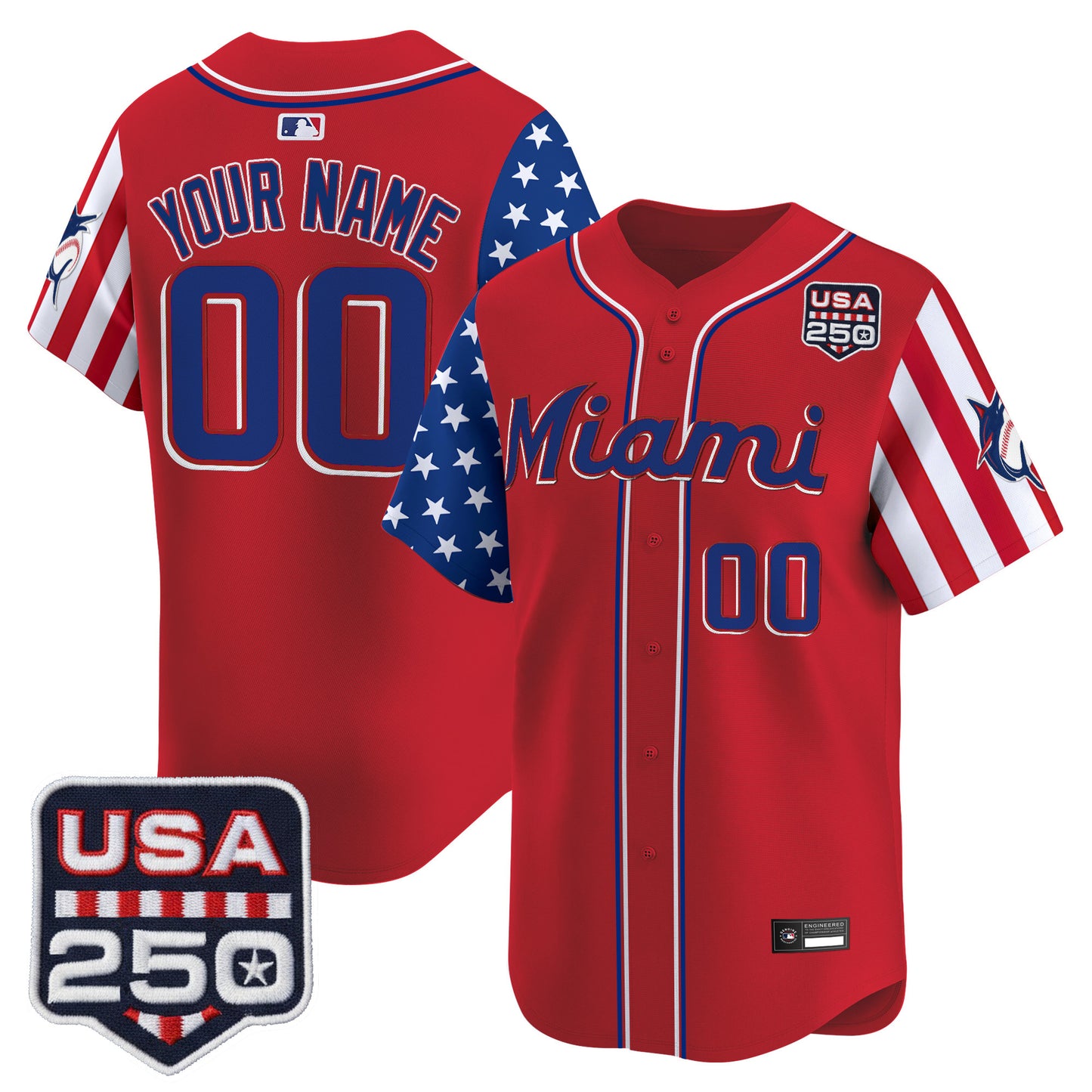 Miami Marlins "America 250 Edition" Vapor Premier Limited Custom Jersey - All Stitched