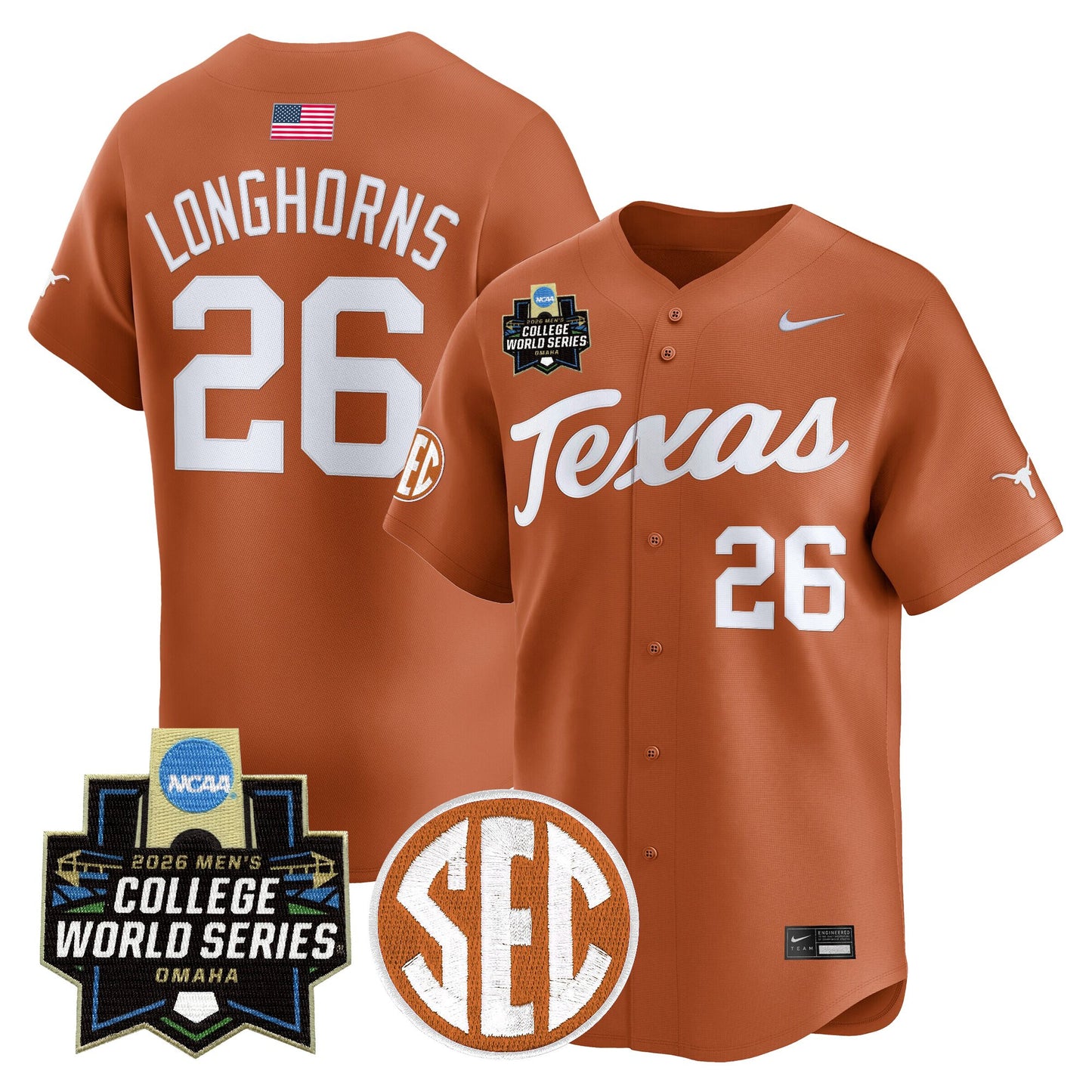 Men's Texas Longhorns 2026 World Series Vapor Premier Limited Jersey V2 - All Stitched