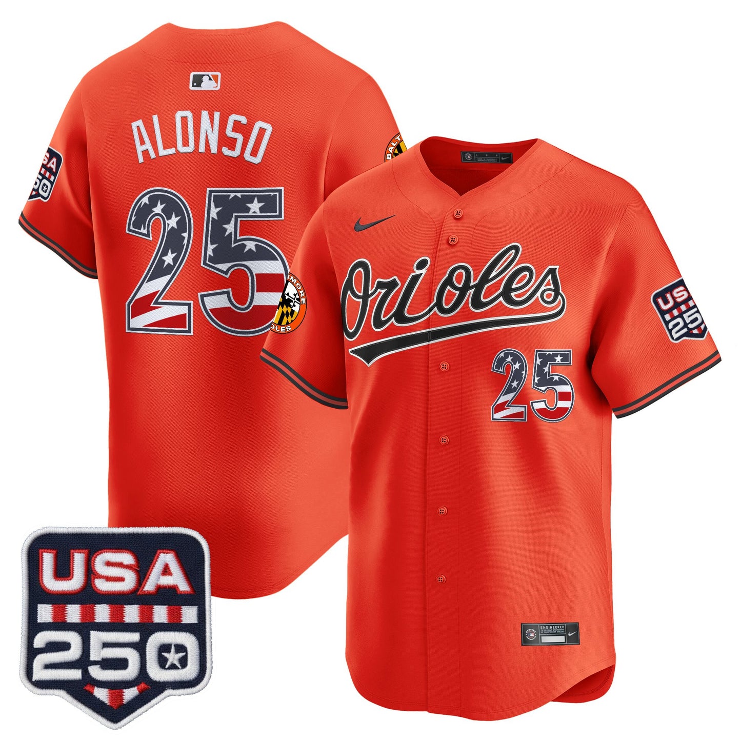 Men's Baltimore Orioles USA 250 Fourth of July Vapor Premier Limited Jersey - All Stitched