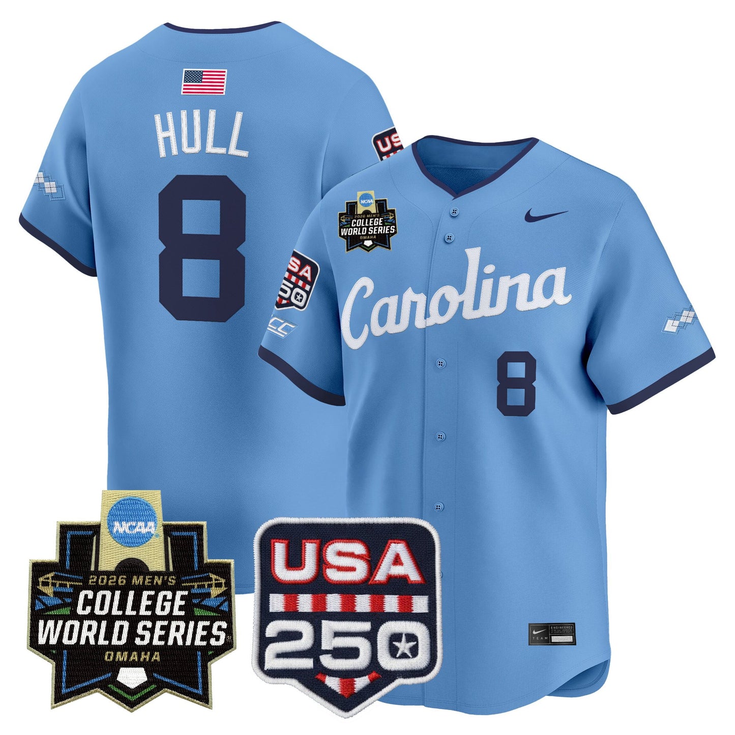 Men's North Carolina Tar Heels 2026 World Series Vapor Premier Limited Jersey - 250 America Patch - All Stitched