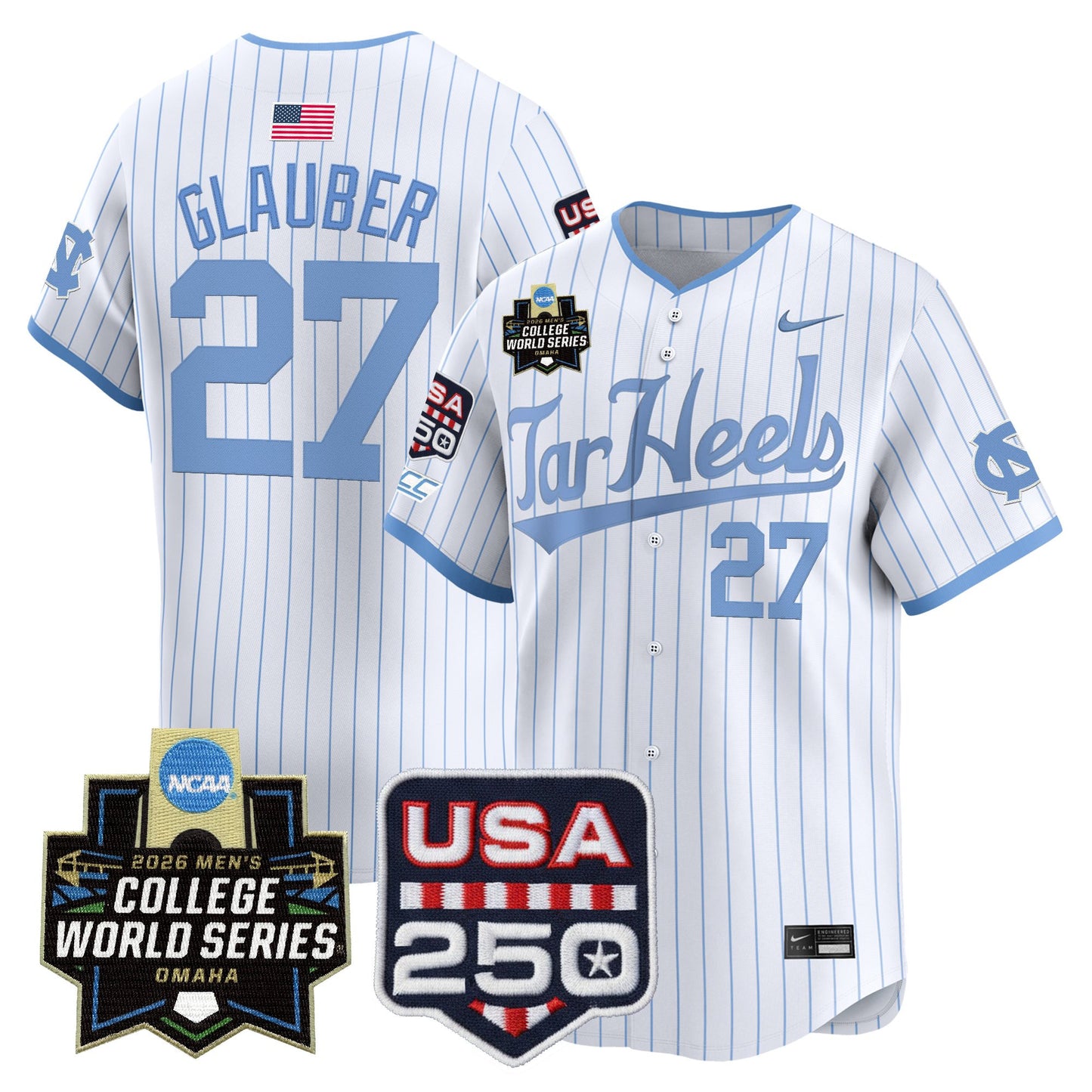 Men's North Carolina Tar Heels 2026 World Series Vapor Premier Limited Jersey - 250 America Patch - All Stitched