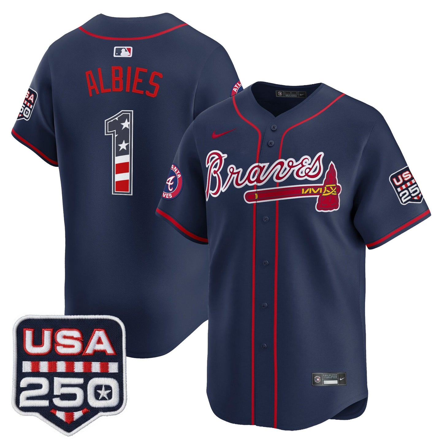 Men's Atlanta Braves USA 250 Fourth of July Vapor Premier Limited Jersey - All Stitched