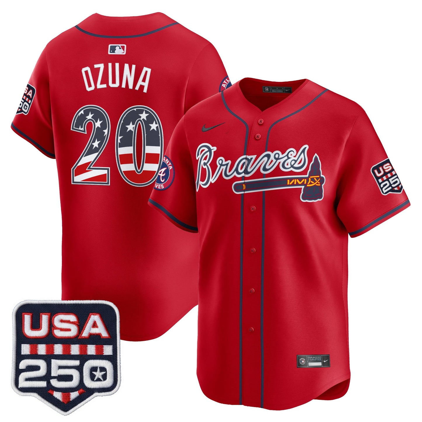 Men's Atlanta Braves USA 250 Fourth of July Vapor Premier Limited Jersey - All Stitched