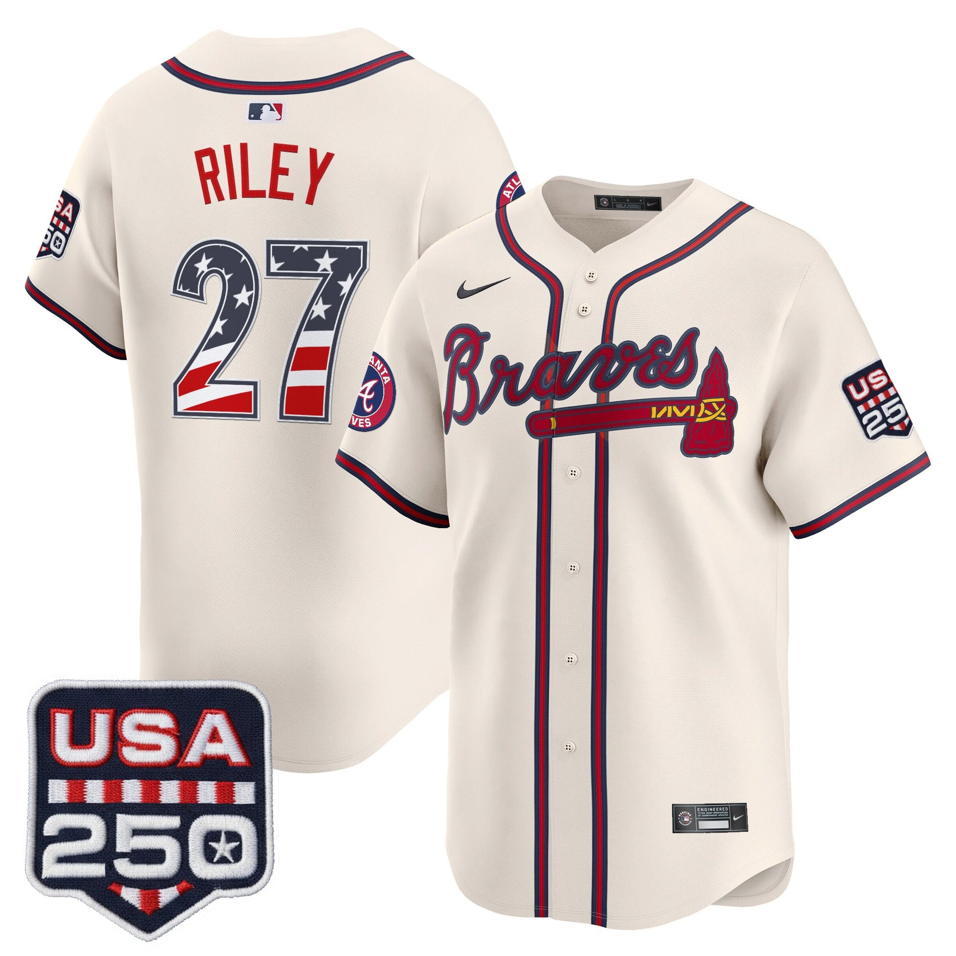 Men's Atlanta Braves USA 250 Fourth of July Vapor Premier Limited Jersey - All Stitched