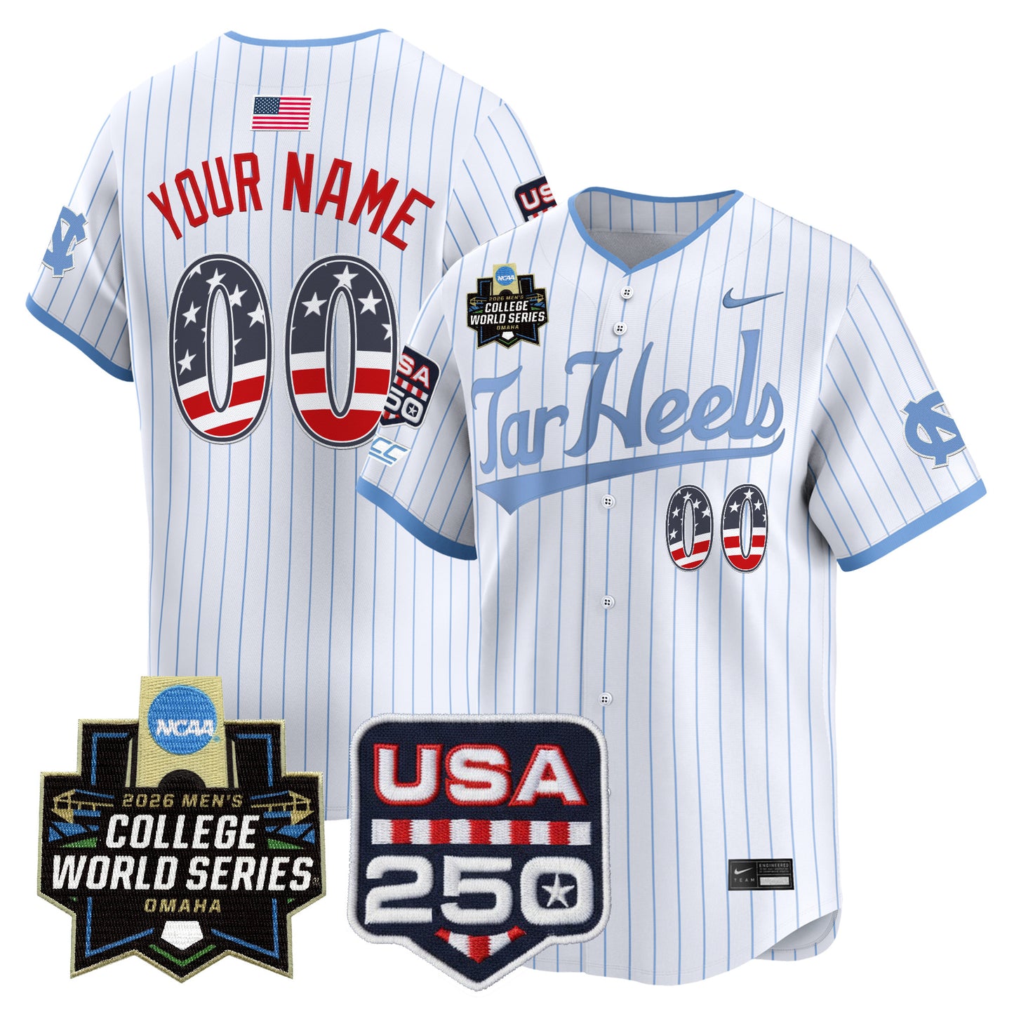 North Carolina Tar Heels USA 250 Fourth of July Vapor Premier Limited Cutsom Jersey - 2026 World Series patch - All Stitched